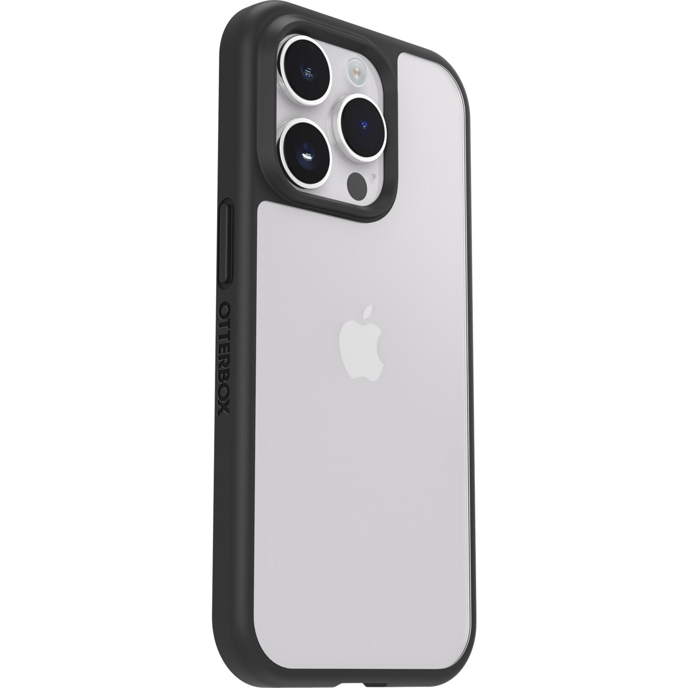 Un iPhone in una custodia OtterBox nera, che mostra il logo Apple.