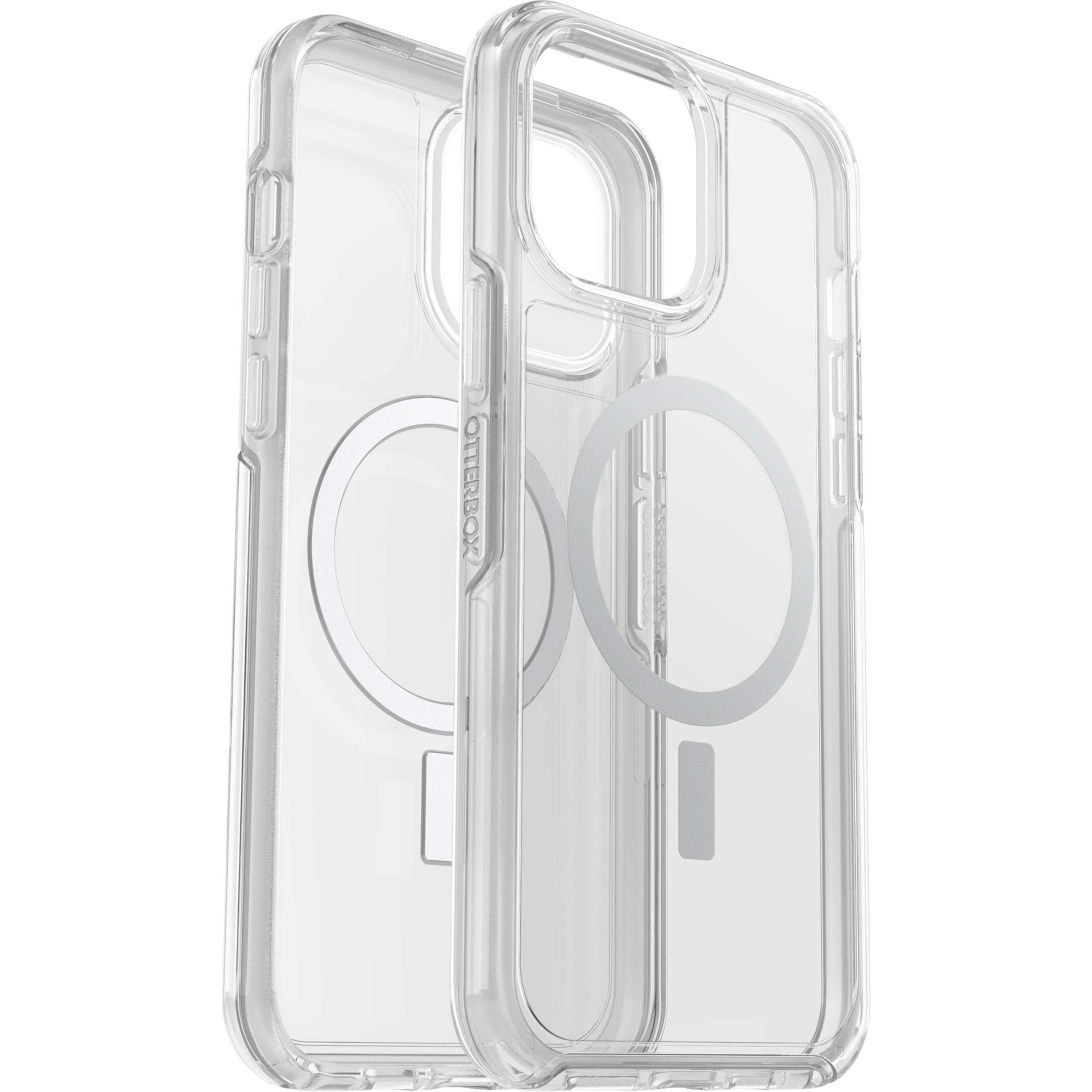 Coques de téléphone transparentes avec un cercle blanc au dos, sur fond blanc.