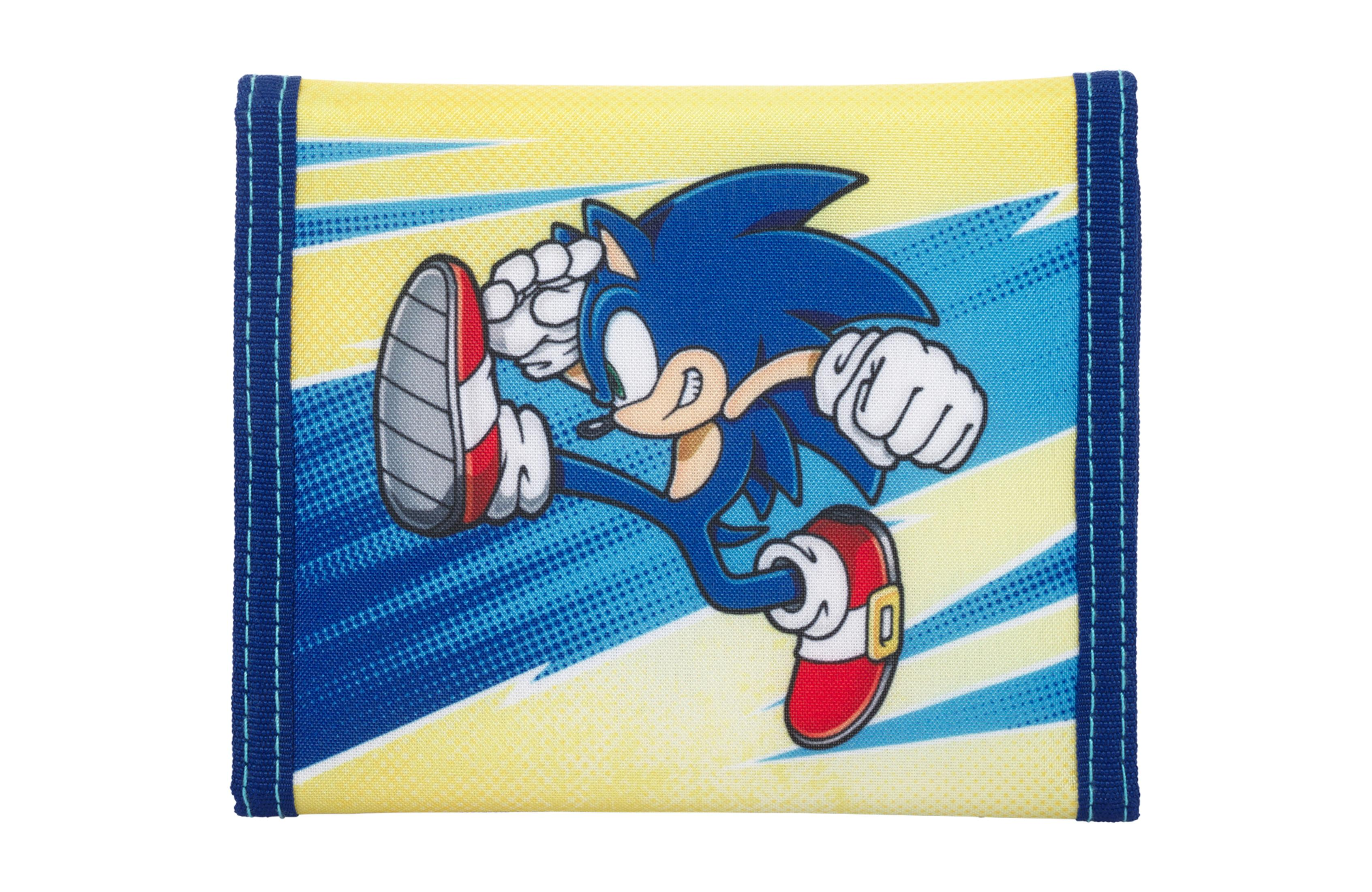 Una cartera de Sonic the Hedgehog con colores azul y amarillo.