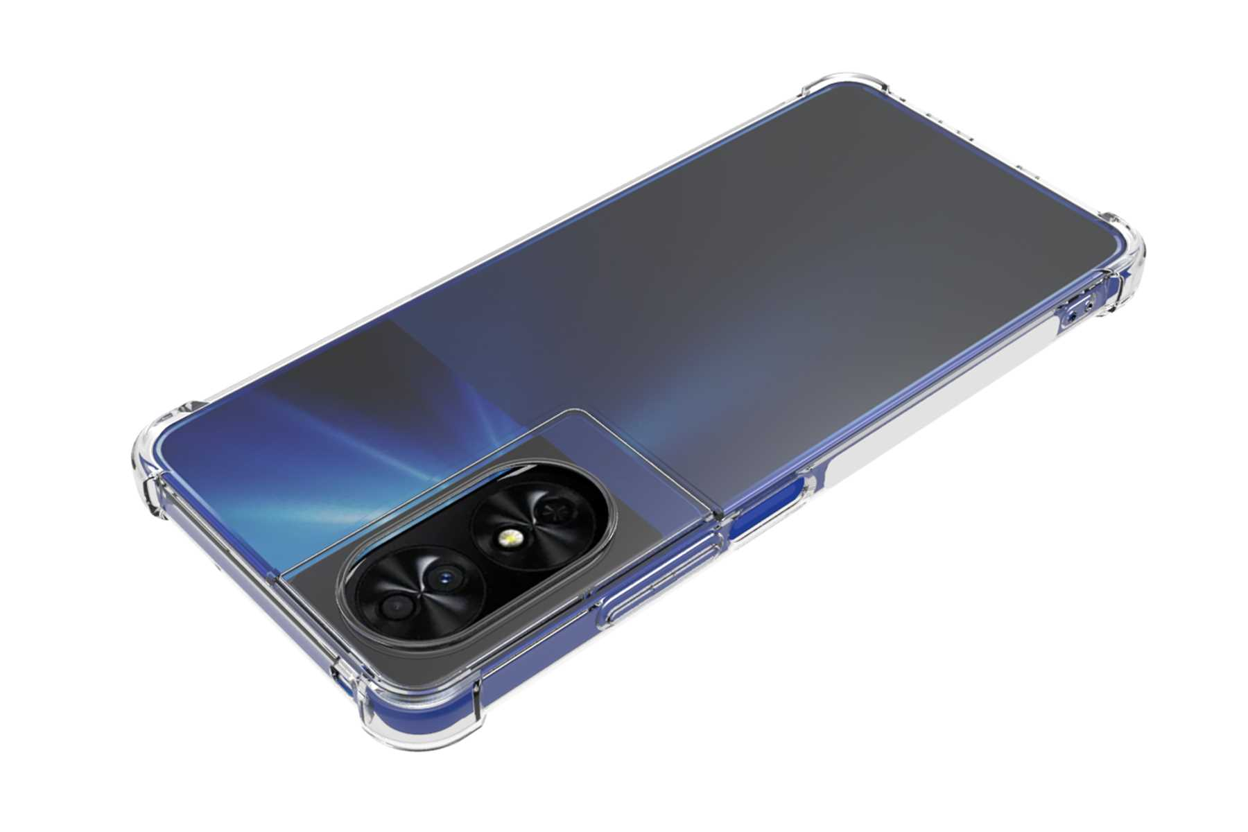 Eine transparente Handyhülle liegt offen neben einem Telefon mit den Worten Xperia 5 Vi.
