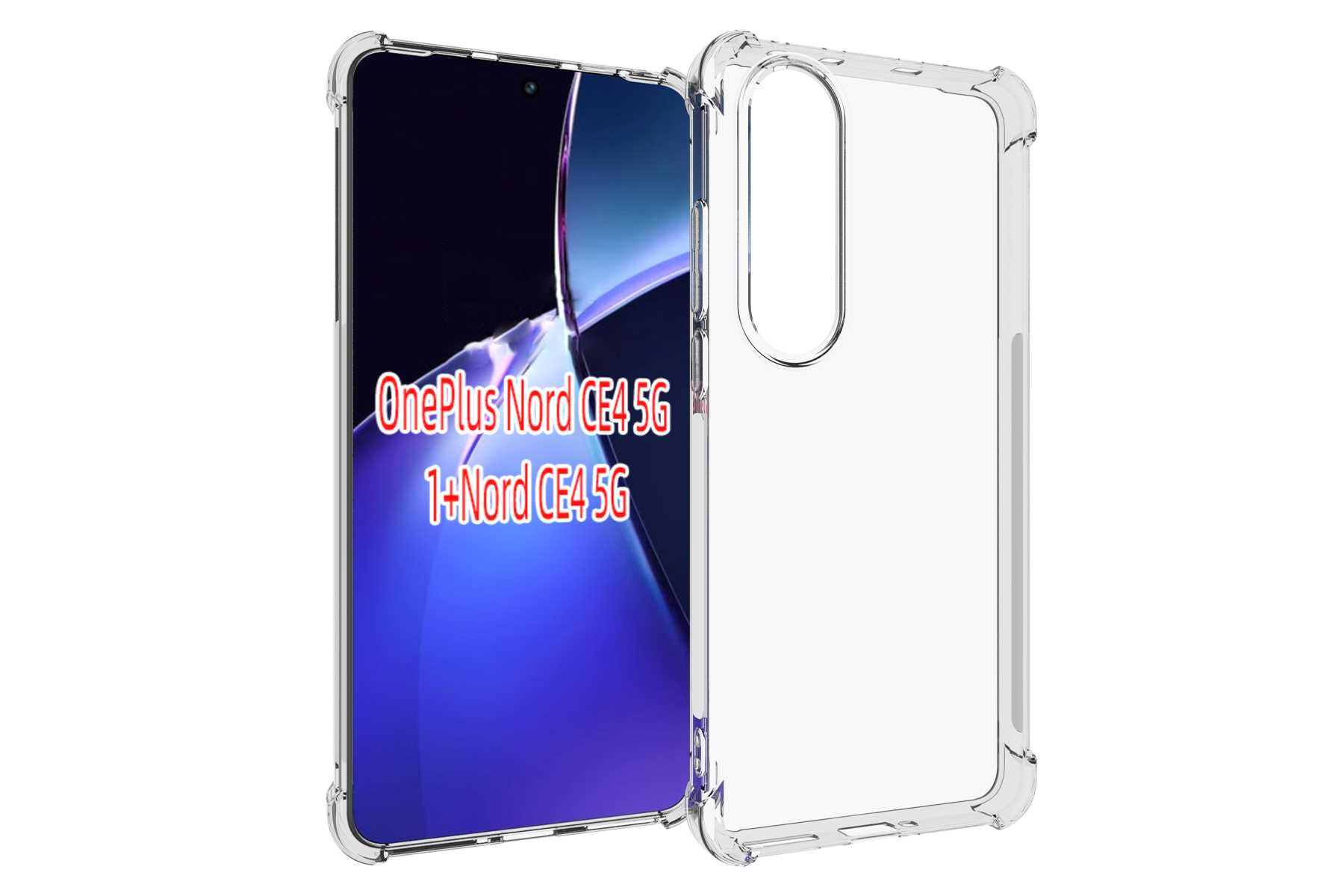 Transparente Handyhülle mit Handy darin. Auf dem Bildschirm steht OnePlus Nord CE4 5G.