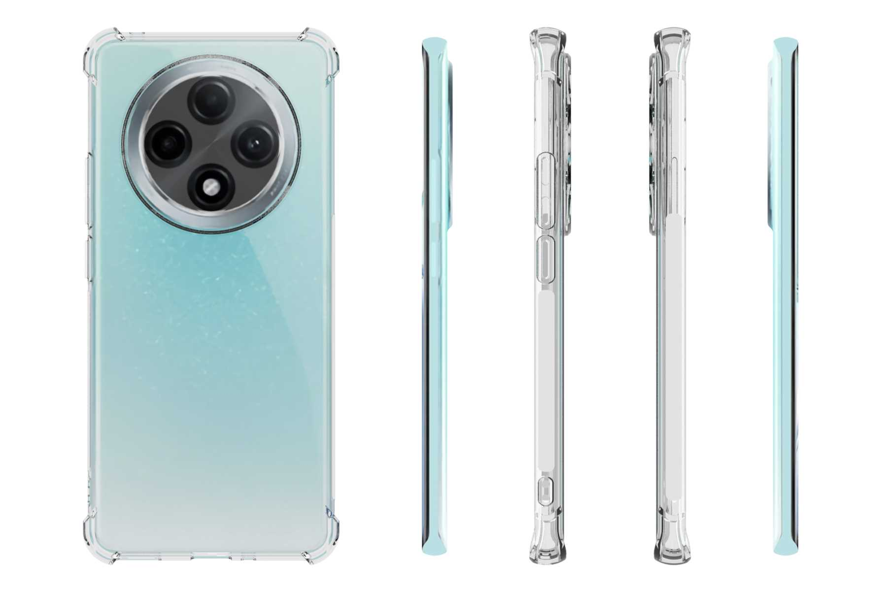 Handyhülle, transparent mit blauem Hintergrund.