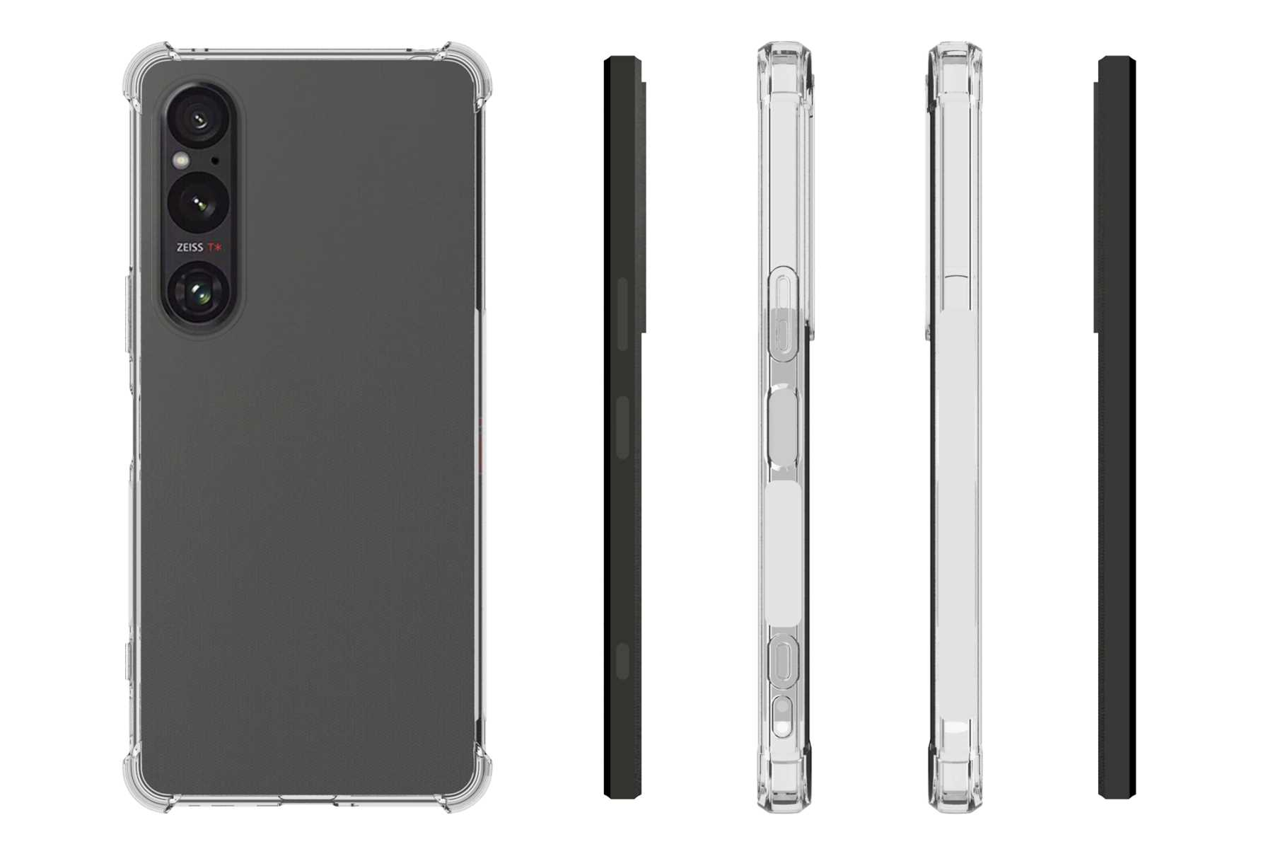 Ein Telefon- und Hüllensatz. Die Hülle ist transparent mit schwarzem Rahmen und schwarzem Telefon.