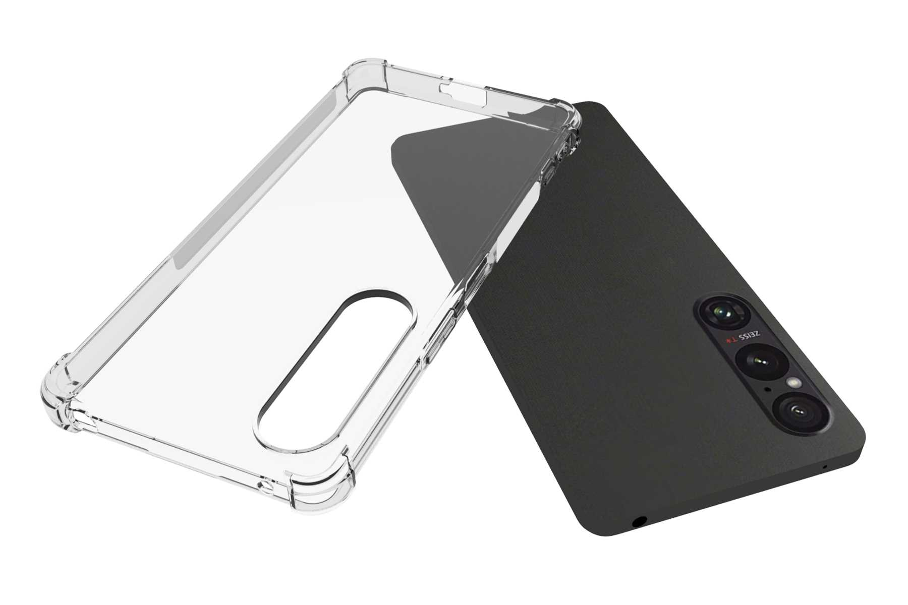 Eine Handyhülle mit dem Telefon, zeigt die Kamera und die Rückseite des Telefons.