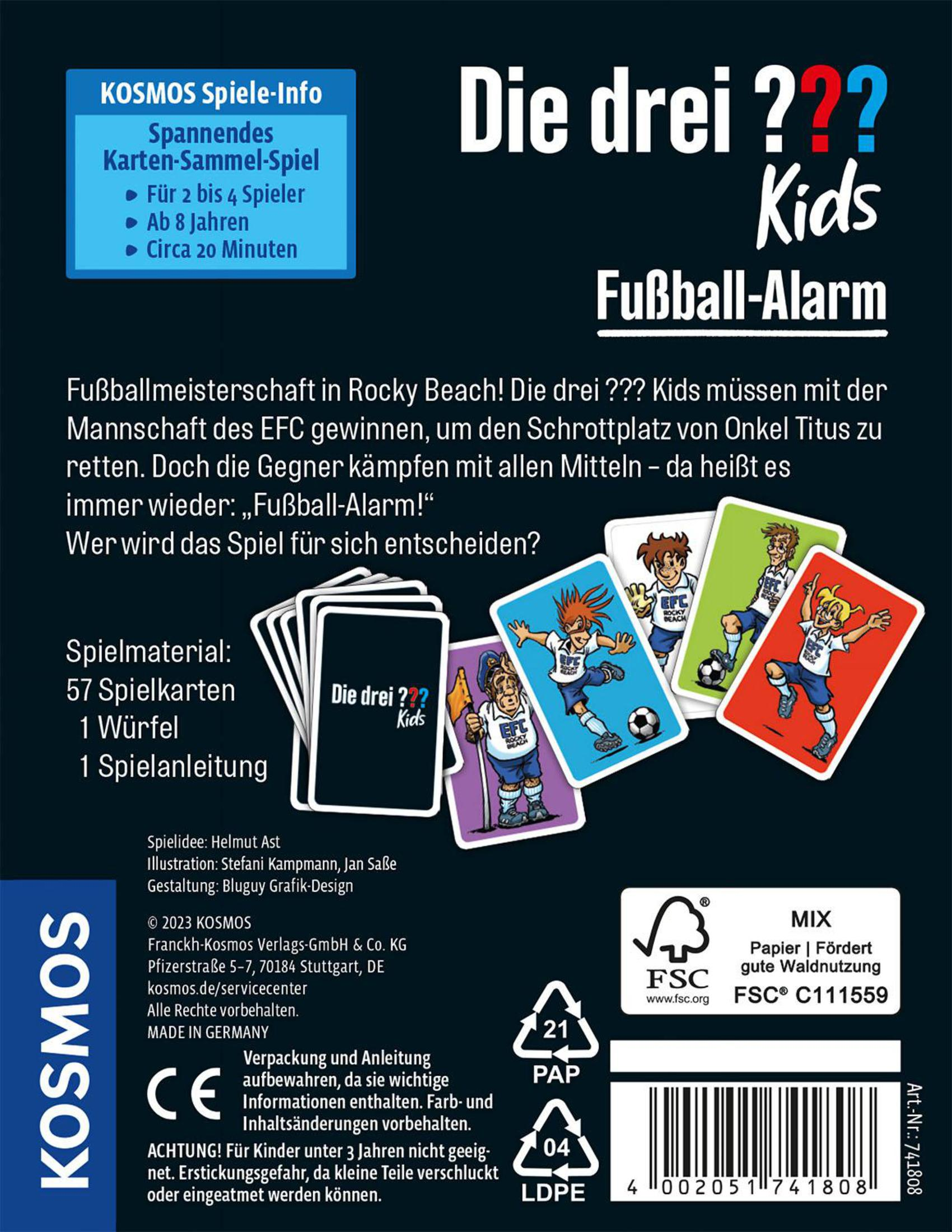 Rückseite einer Brettspielbox. Das Spiel heißt Die drei ??? Kids. Es zeigt Zeichentrickfiguren.