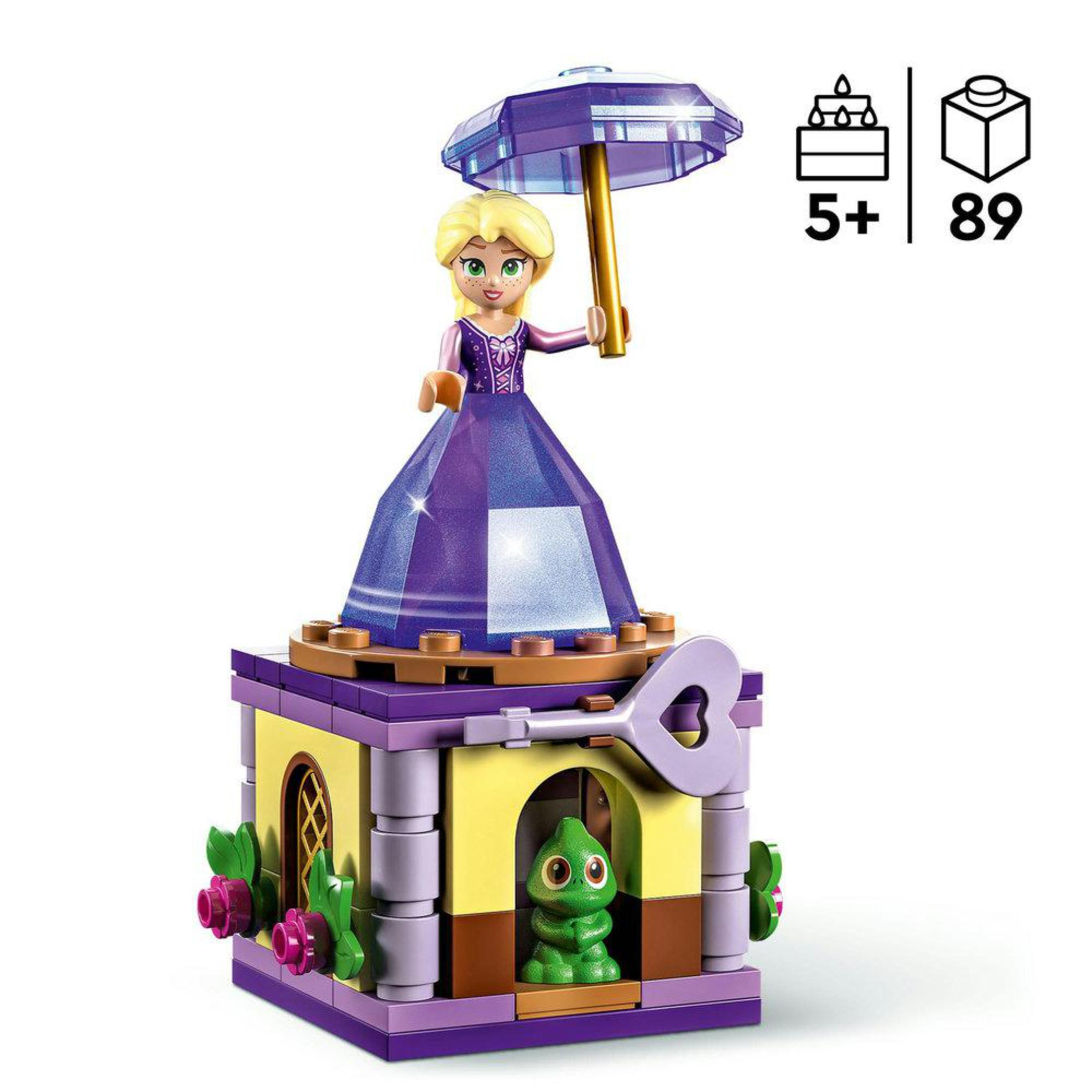 Lego-Set mit einer Prinzessin, die einen Regenschirm hält. Weißer Hintergrund.