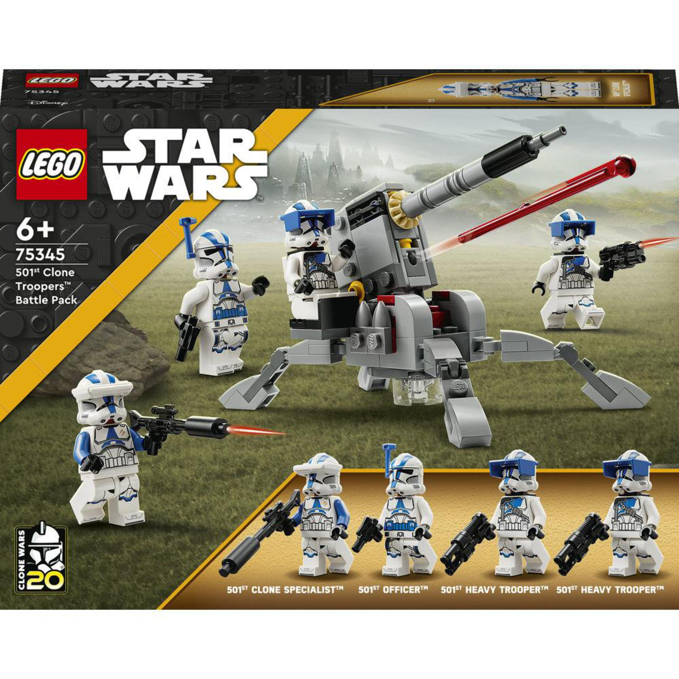 Lego Star Wars Set Box mit Klonkriegern und einer Schlachtfeld-Szene.