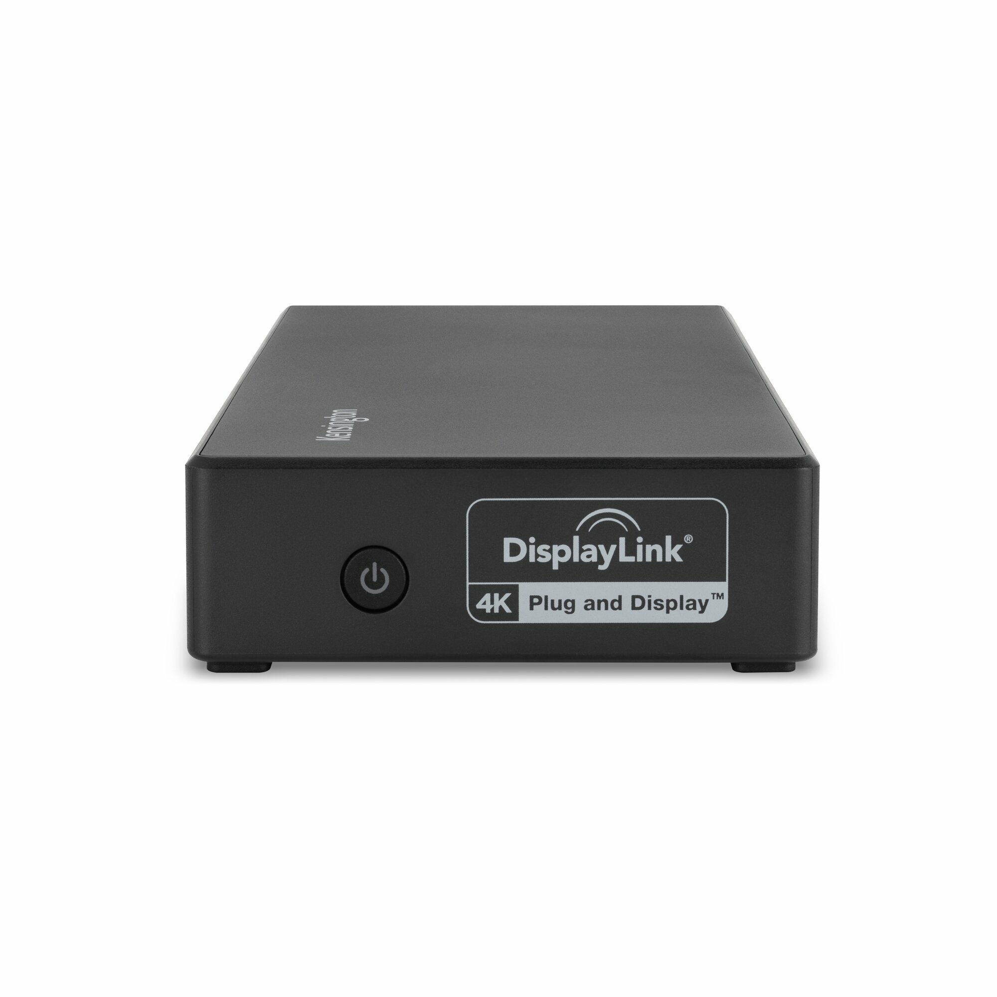 Schwarzes DisplayLink-Gerät. Auf dem Etikett steht DisplayLink und 4K Plug and Display.