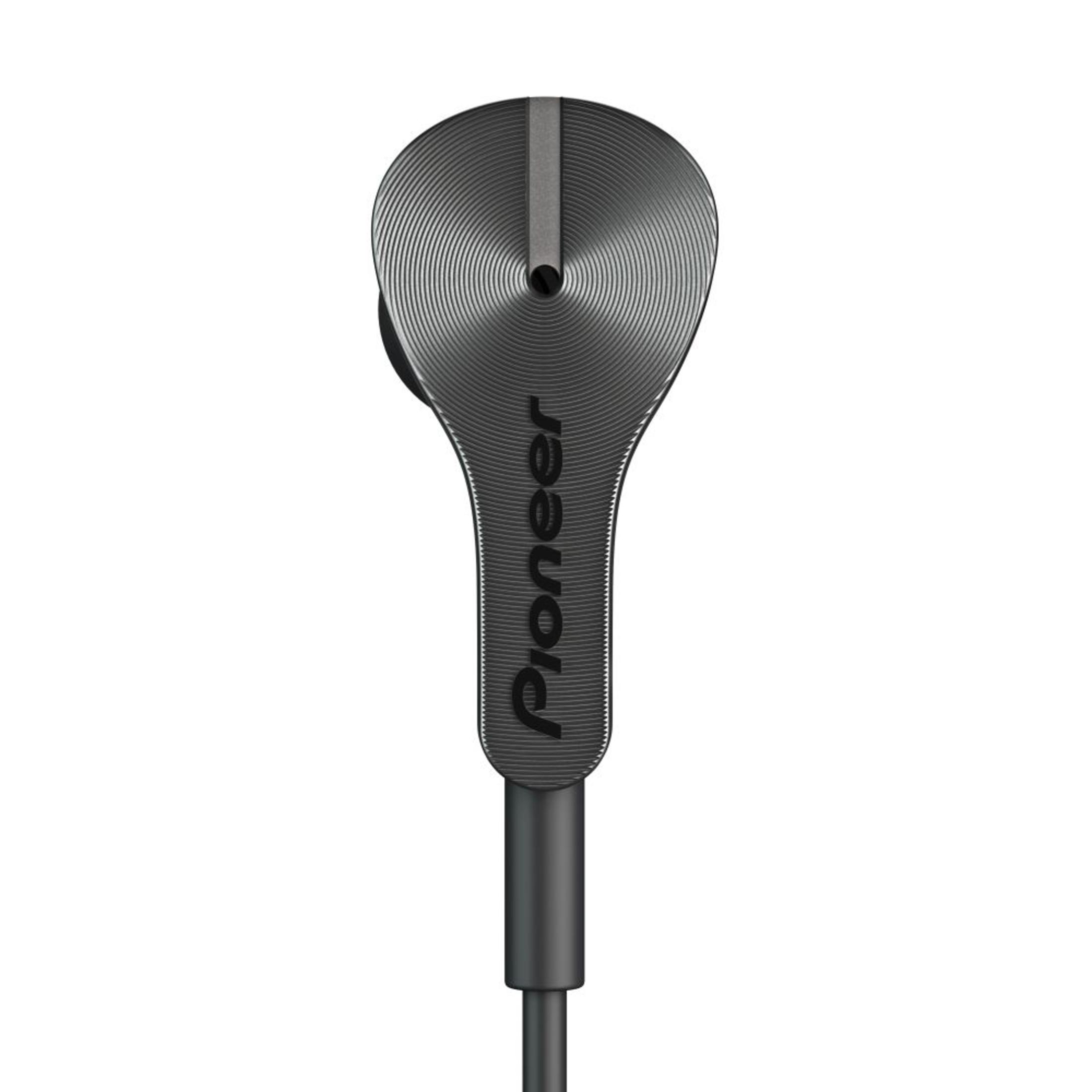 Auricolari in-ear Pioneer neri. Design elegante e metallico con il logo Pioneer.
