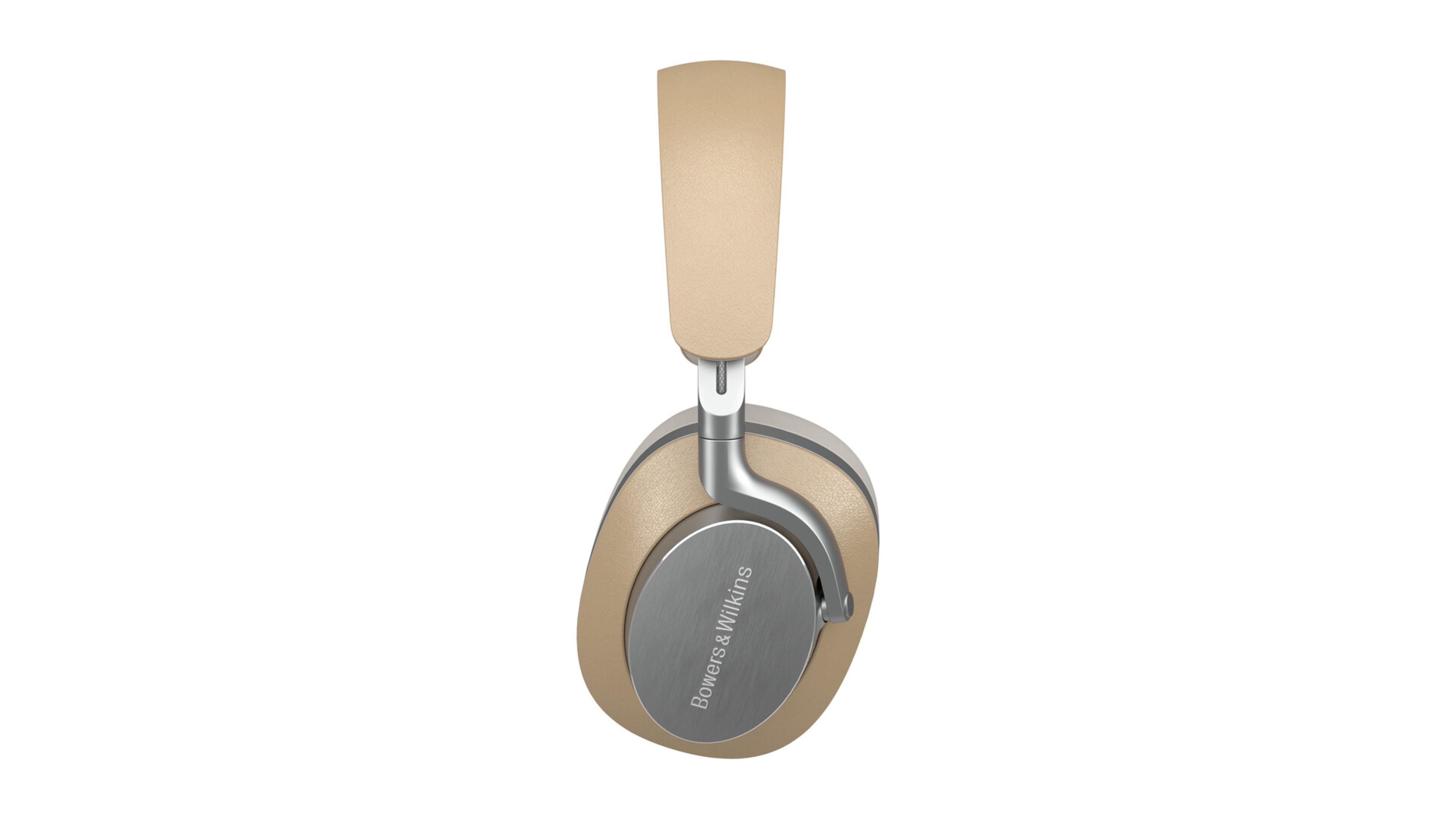 Cuffie beige e argento angolate, logo Bowers & Wilkins visibile.
