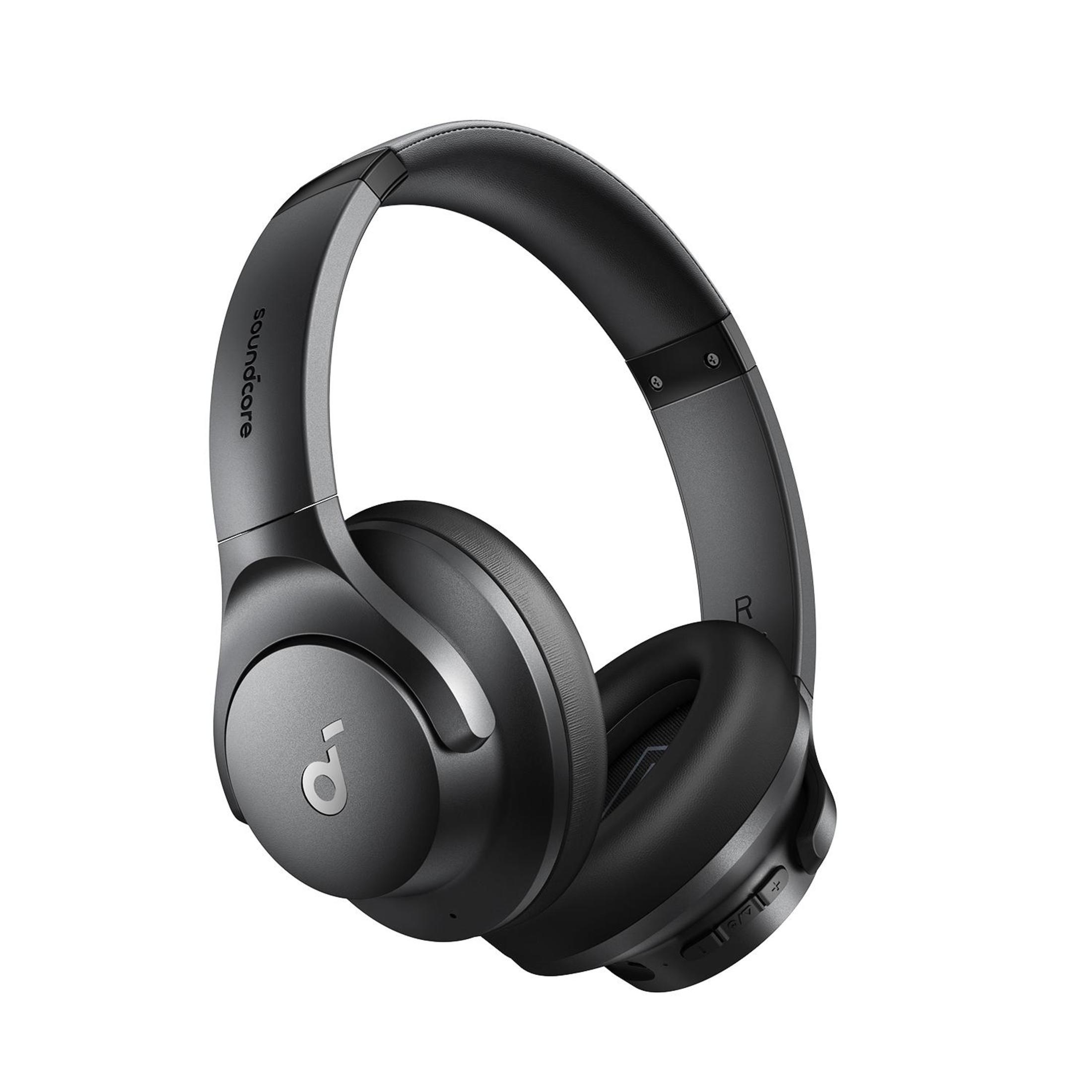Cuffie Soundcore nere, vista angolata, su sfondo bianco.