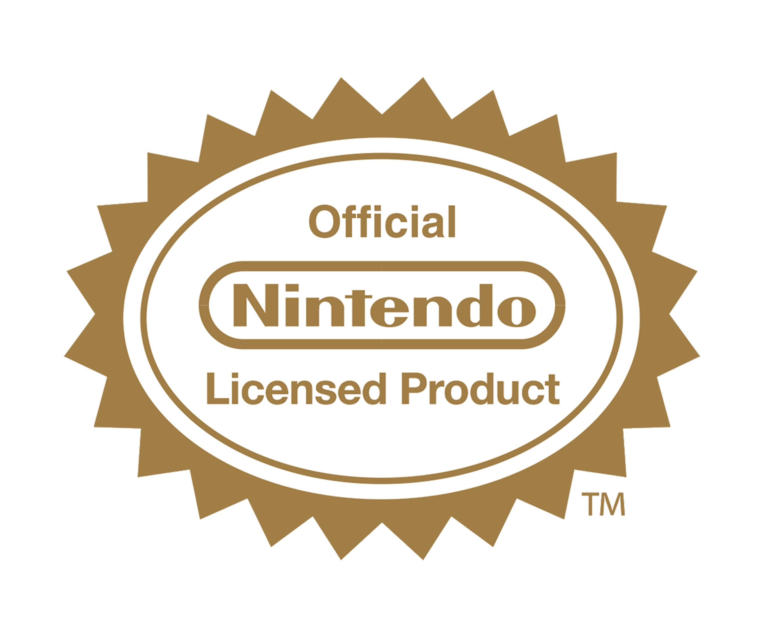 Offizielles Nintendo-Lizenzprodukt-Logo in Gold und Weiß, auf weißem Hintergrund.