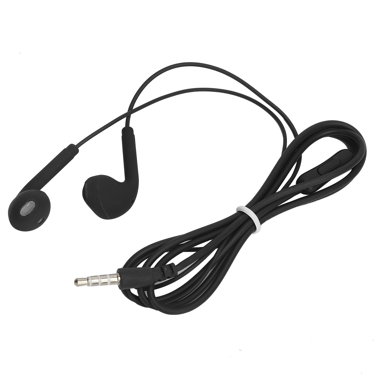 Schwarze Ohrhörer mit Kabel und 3,5-mm-Audioanschluss.