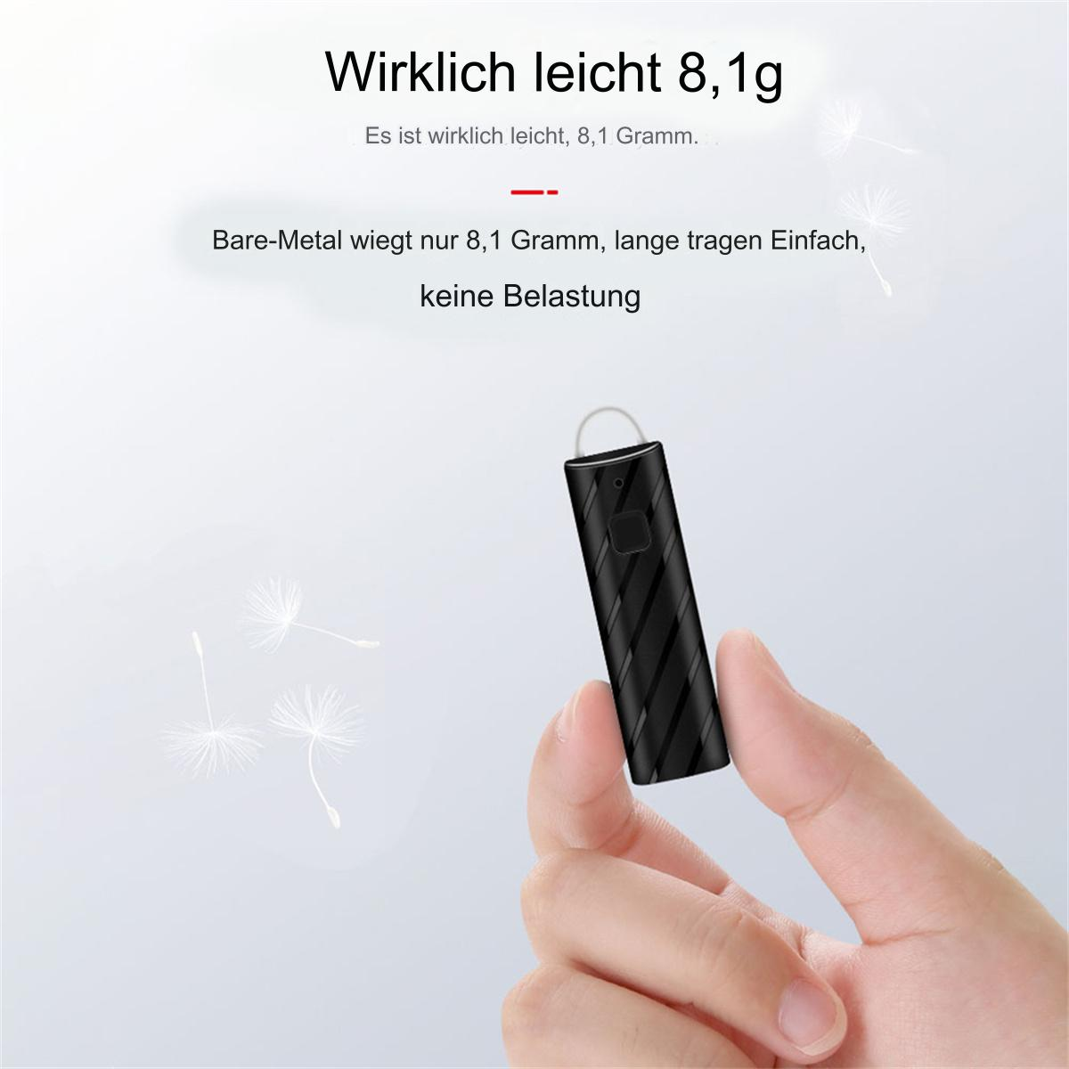 Hand hält schwarzen Ohrhörer. Weißer Hintergrund. Text: Wirklich leicht 8,1 g, keine Belastung.
