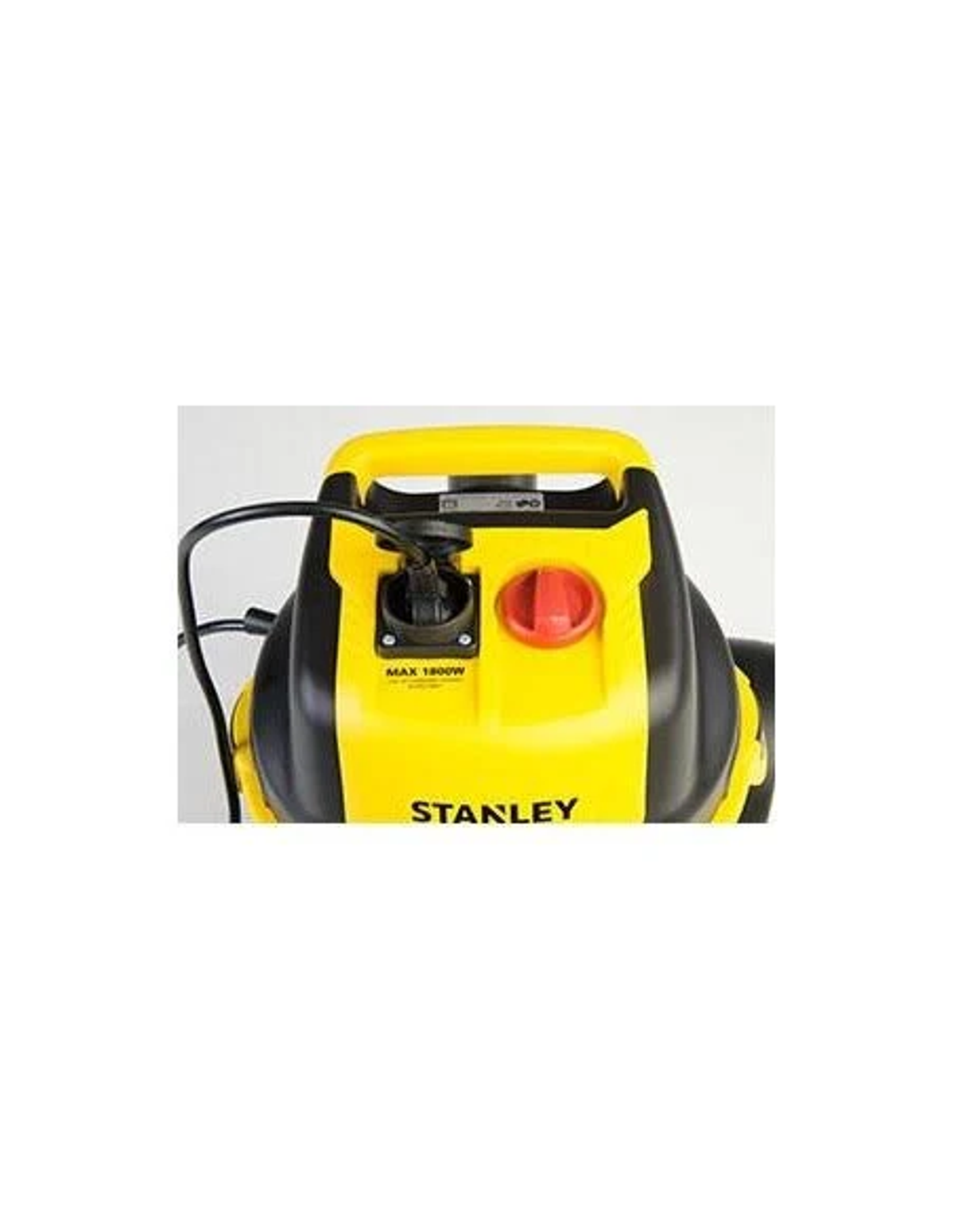 Un aspirapolvere Stanley giallo e nero con maniglia e cavo di alimentazione.