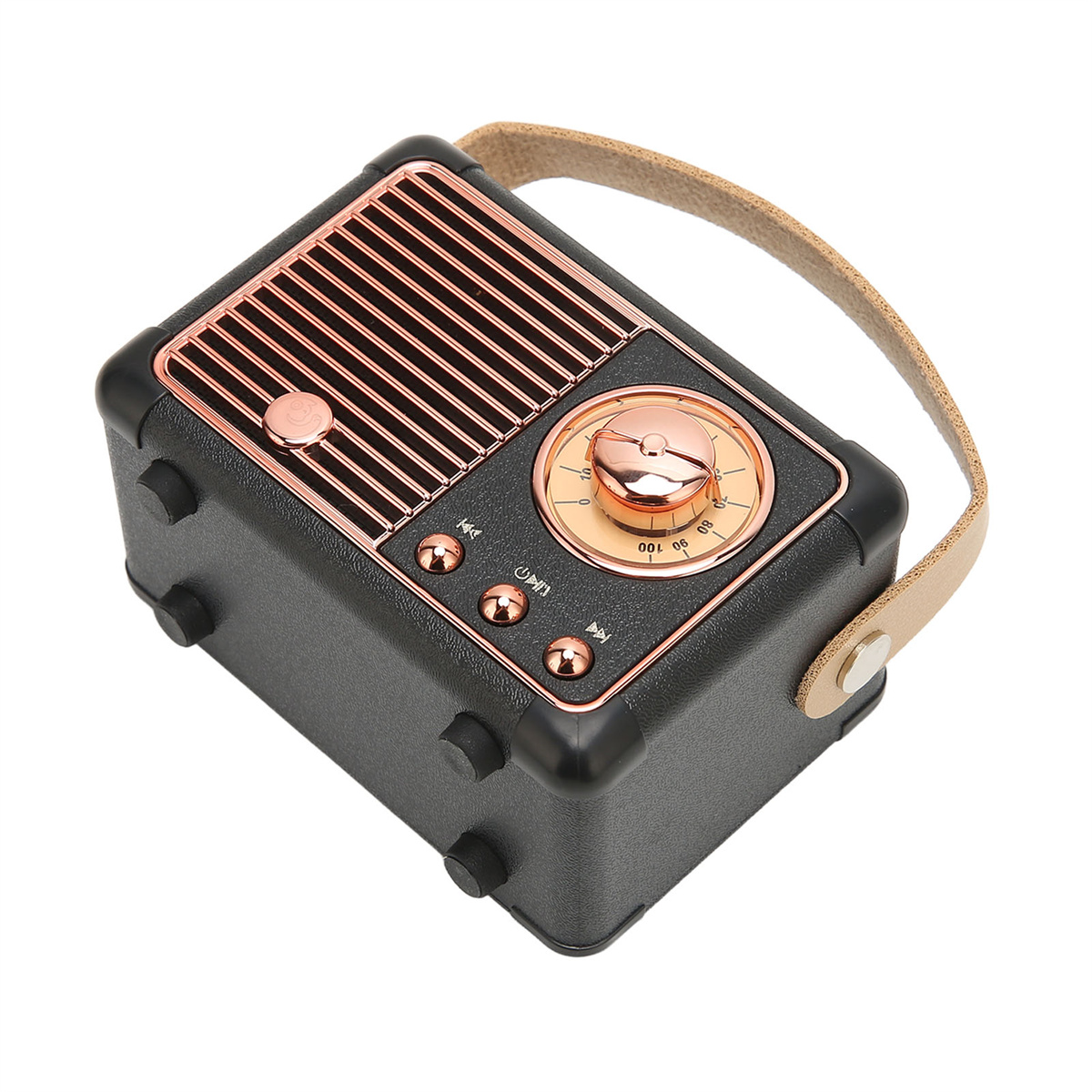 Retro-Radio in Schwarz und Roségold mit Ledergriff.