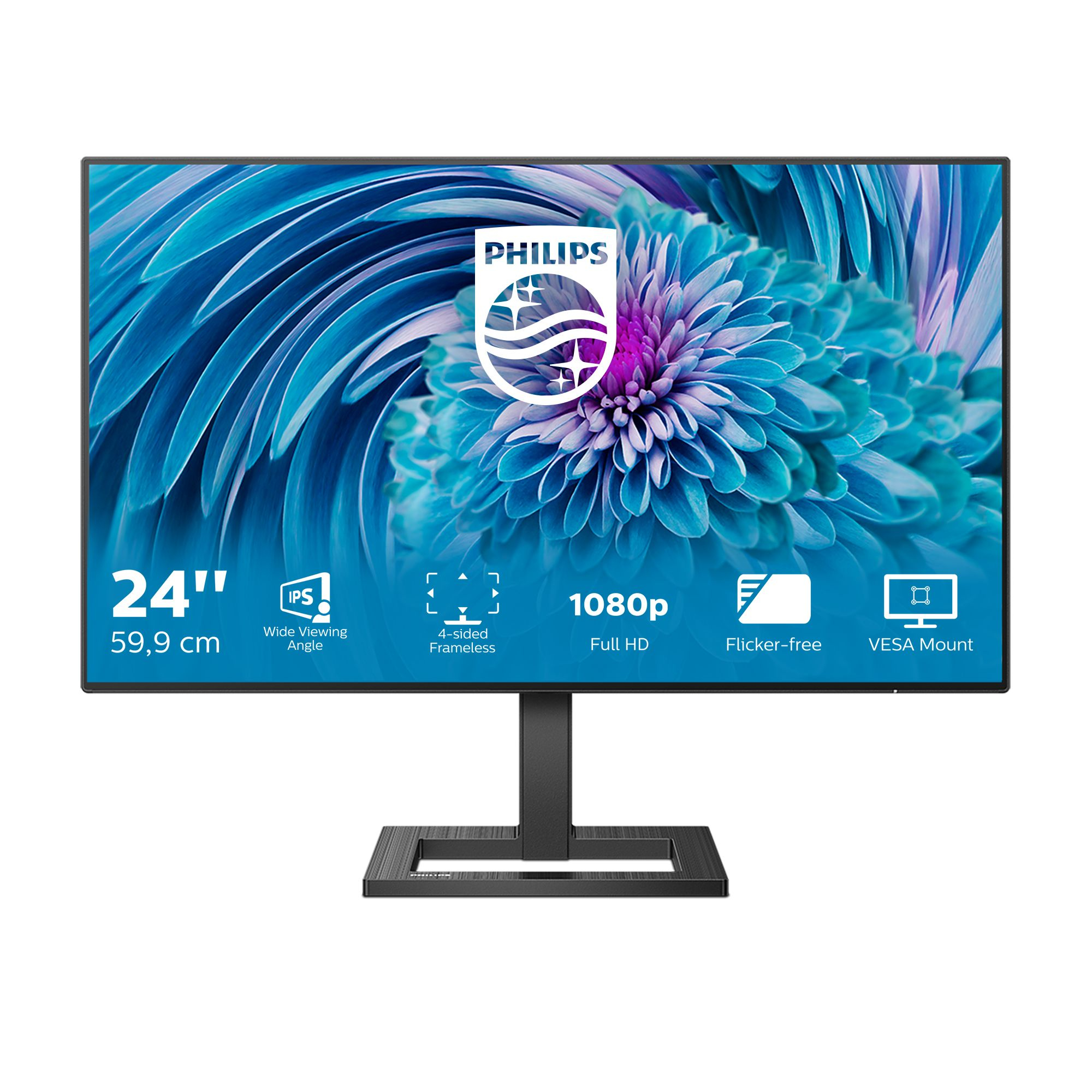 Monitor Philips 24 pollici con schermo floreale.
