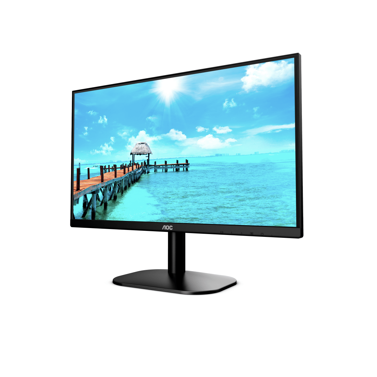 AOC-Monitor mit Strand mit Steg.