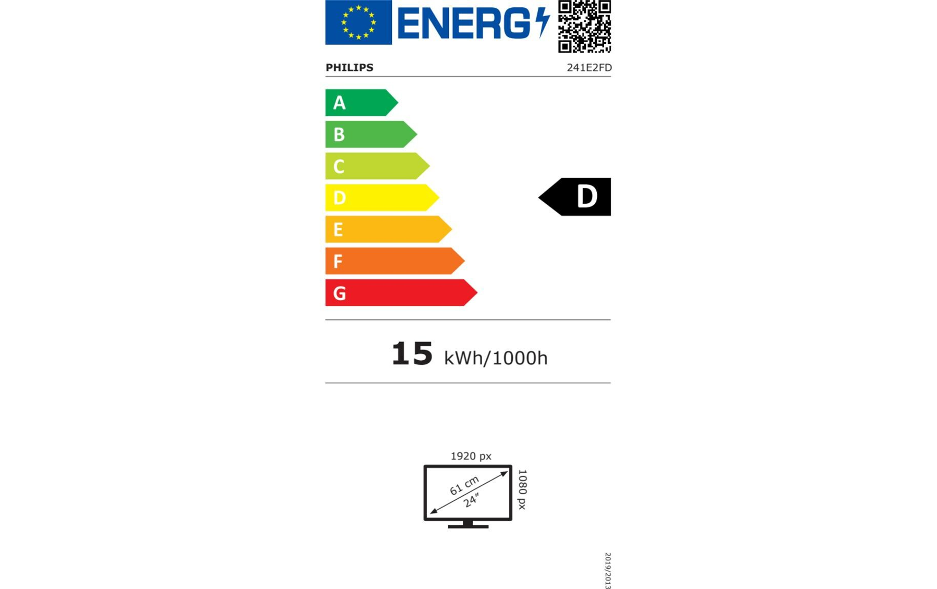 Etichetta energetica per un televisore Philips, che mostra la classe di efficienza energetica D.