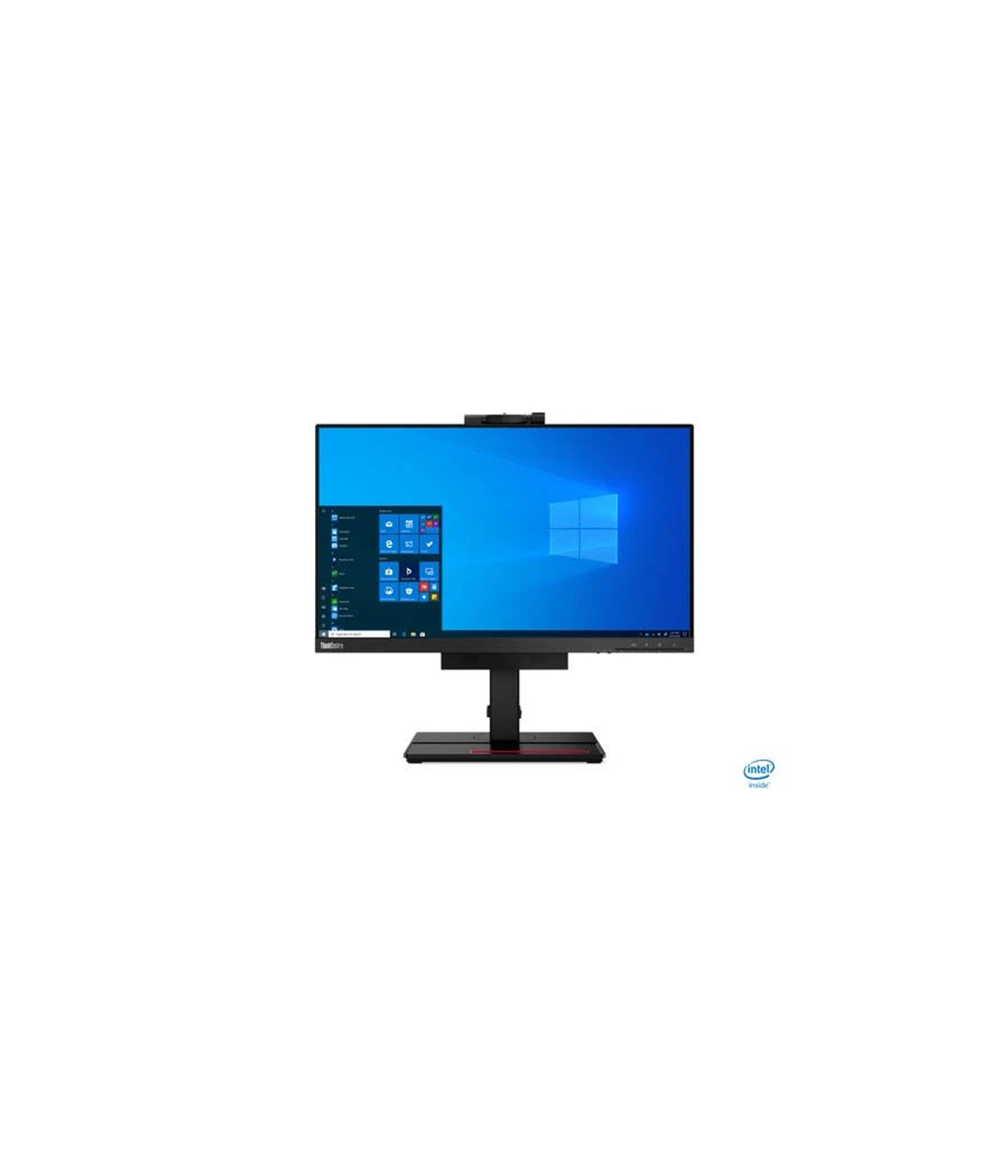 Schwarzer Computermonitor auf einem Ständer, Windows-Desktop-Oberfläche.