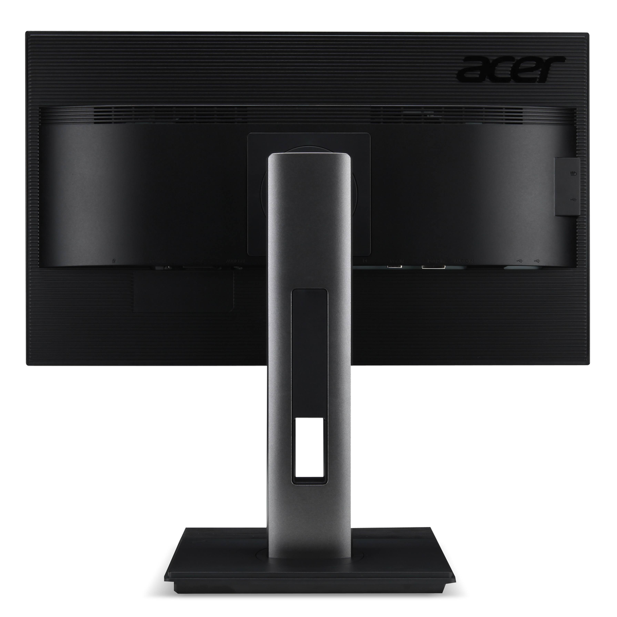 Retro del monitor Acer con supporto. Logo Acer visibile. Colore nero.