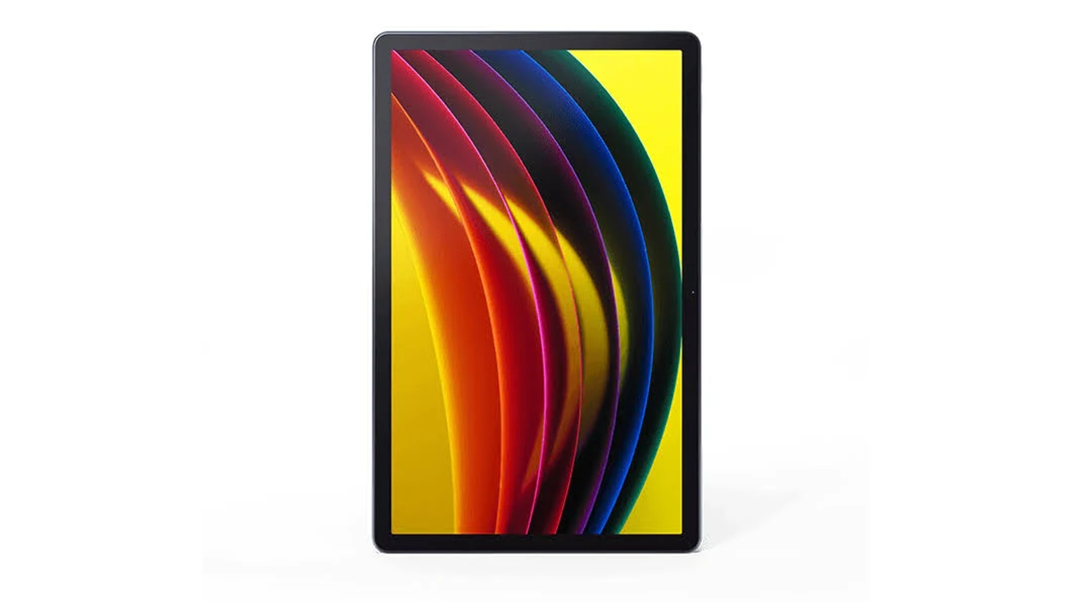 Una tableta con un diseño abstracto y colorido en la pantalla.
