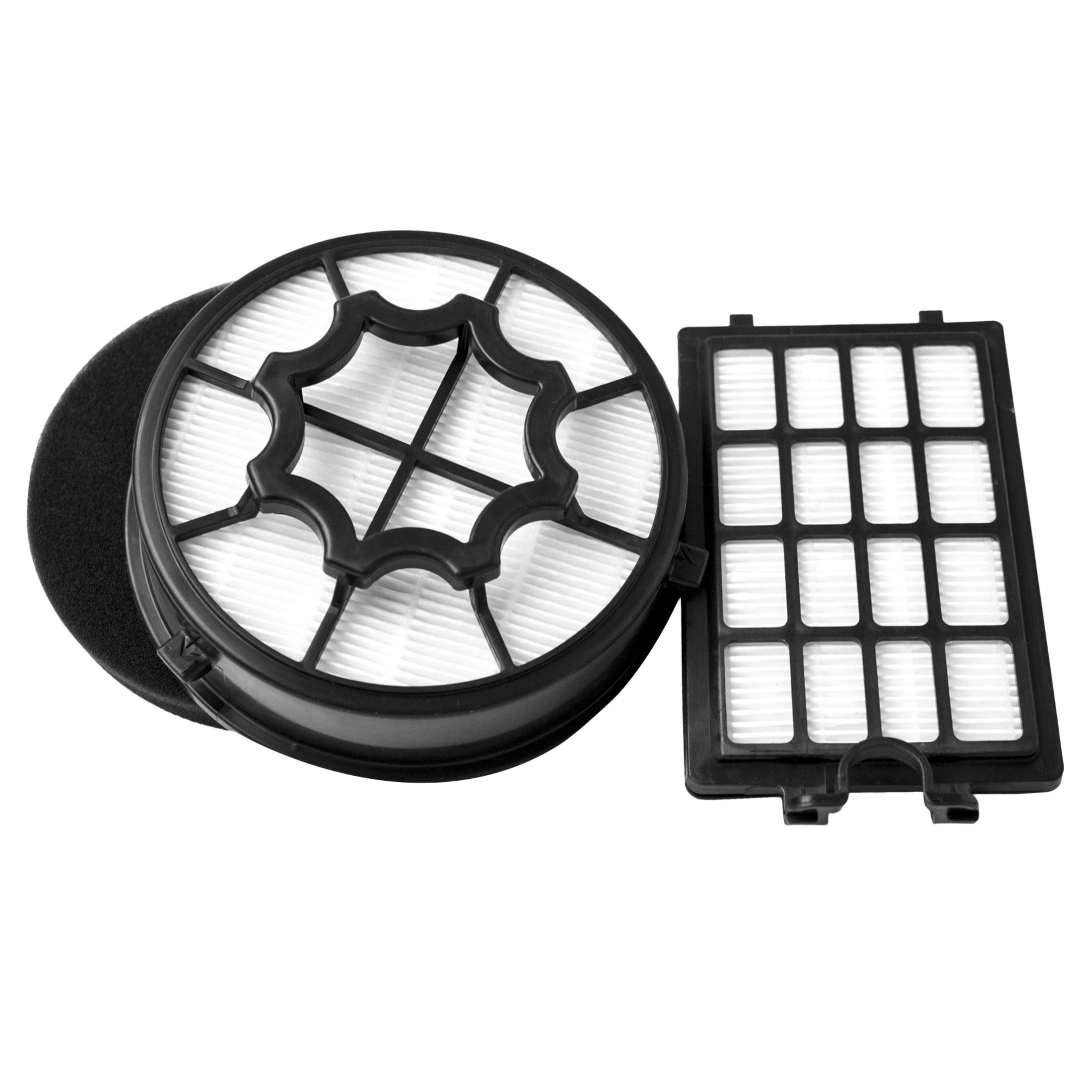 Filtry do odkurzacza w czerni i bieli na białym tle.