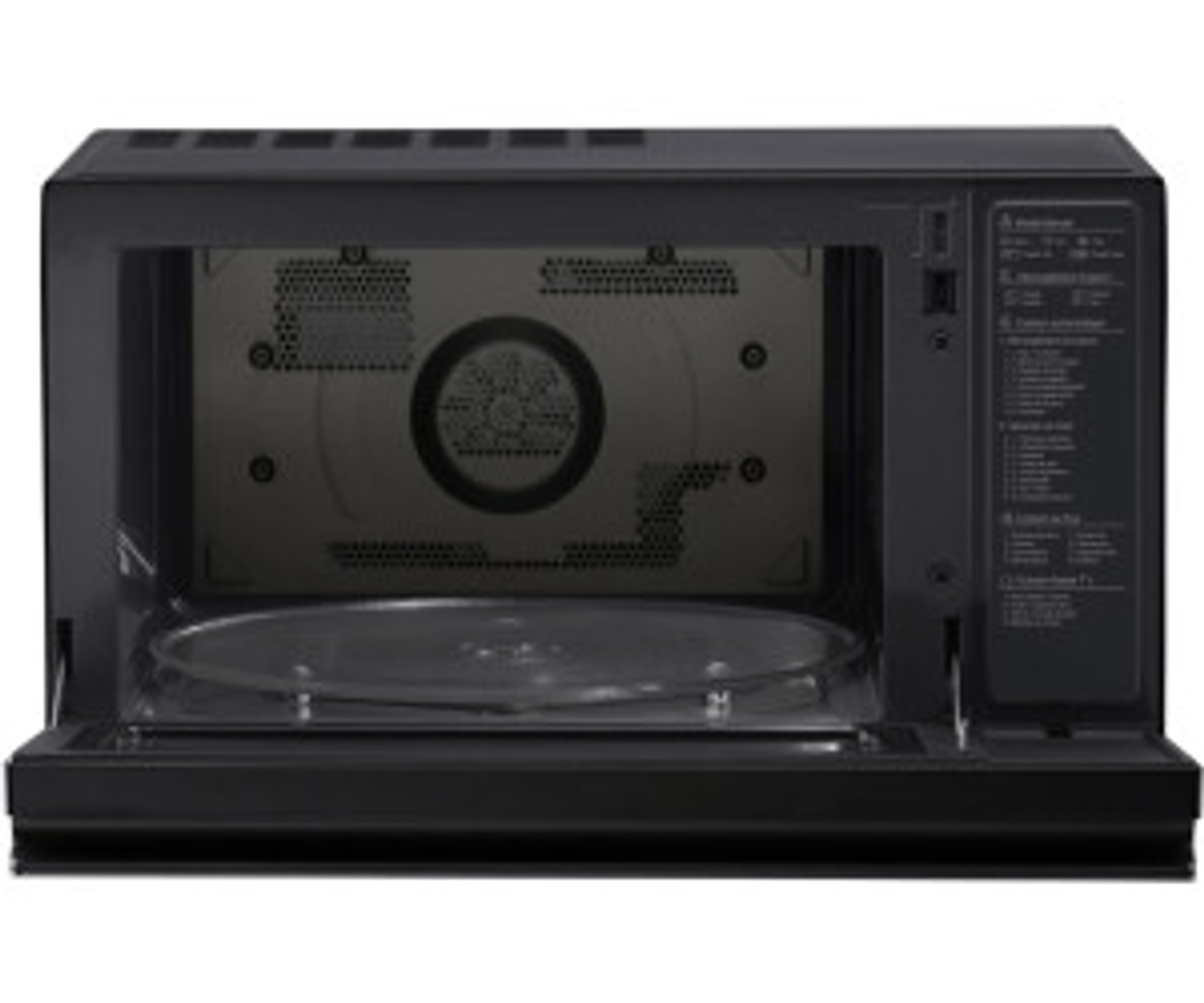 Un forno a microonde con esterno grigio e display digitale.