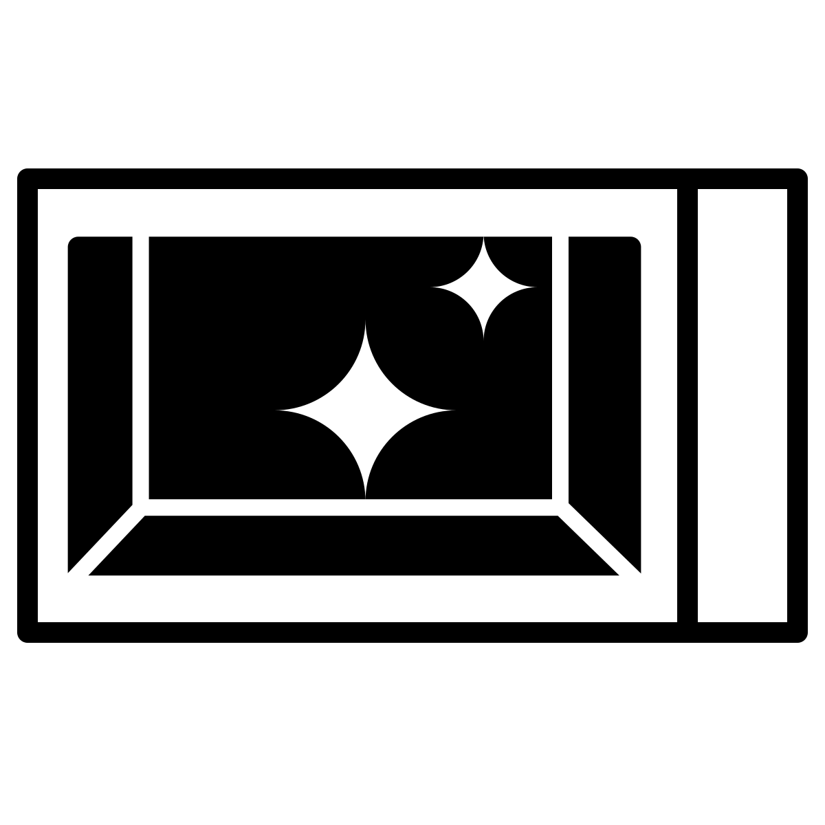 Due forme di stella bianca su sfondo nero, che rappresentano la lucentezza.