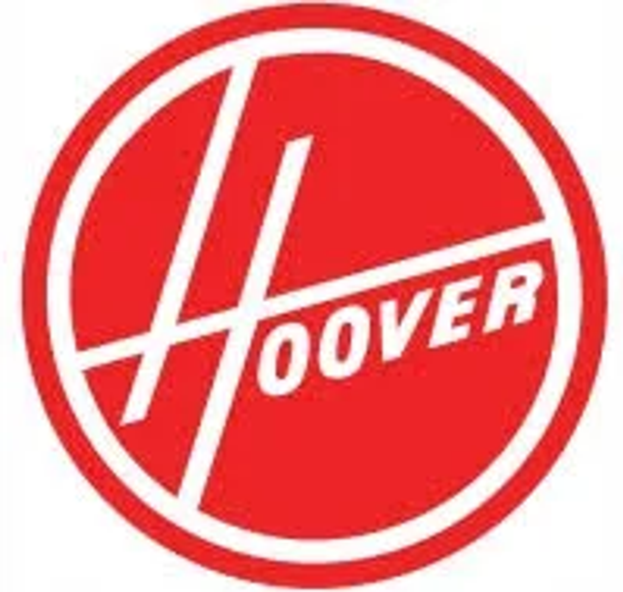 Czerwone logo Hoover w białym okręgu. Słowo 'Hoover' jest napisane na biało.