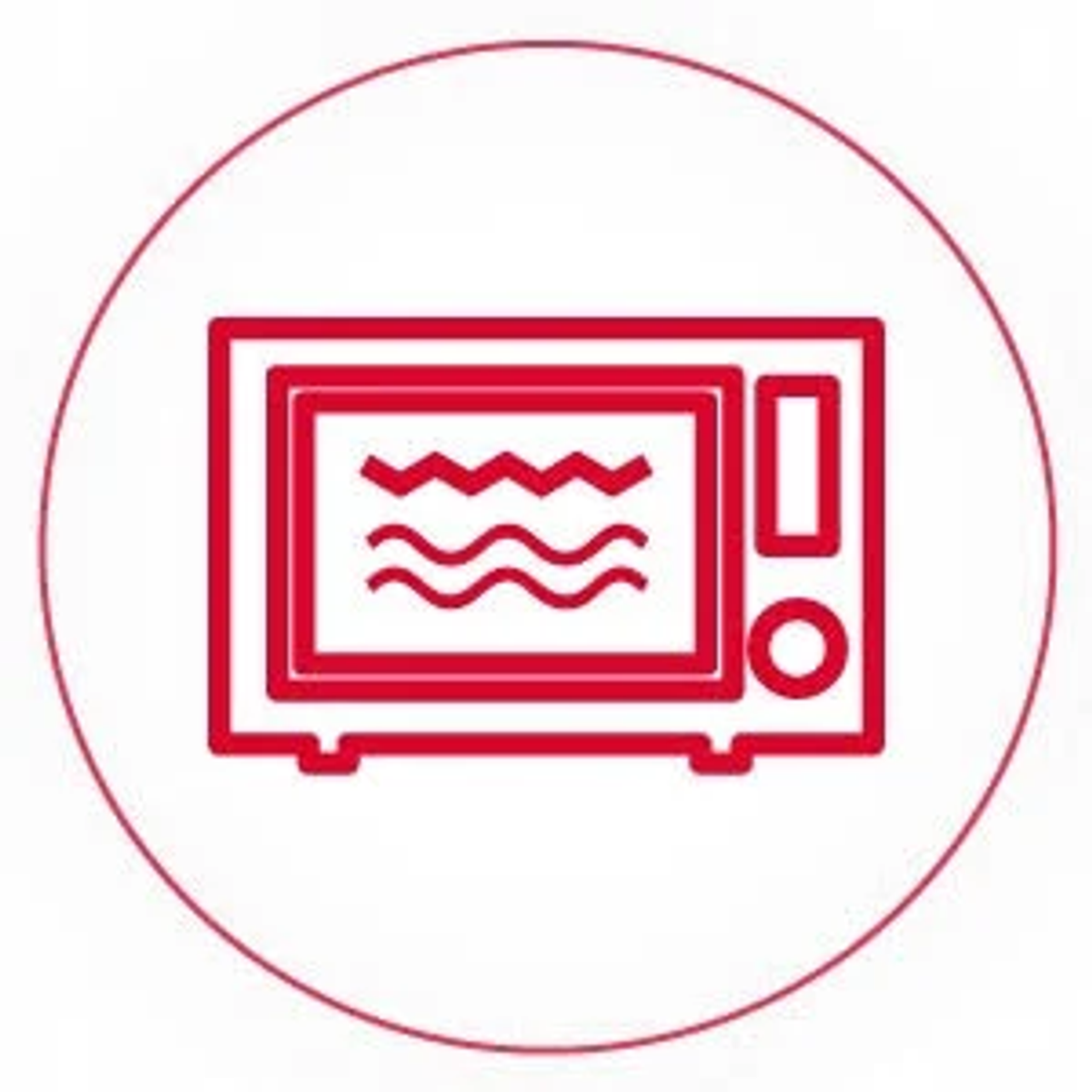 Ikona mikrofali w czerwonym okręgu, na białym tle.