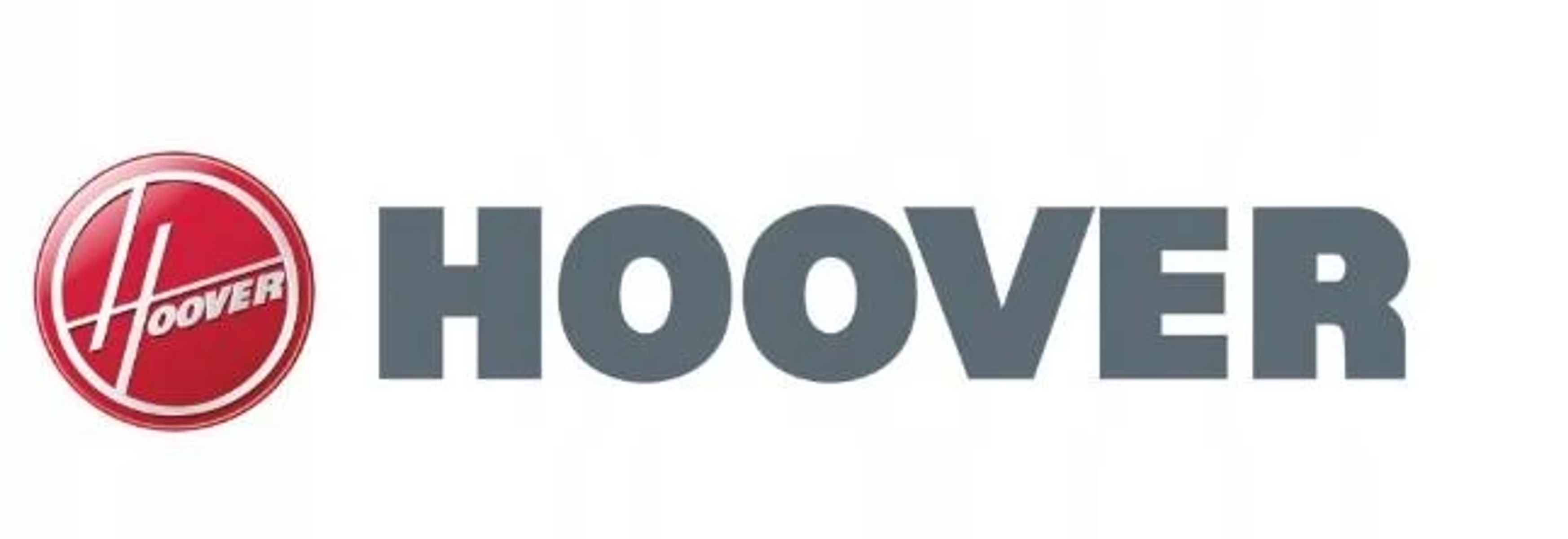 Logo Hoover: czerwone koło z białym 'H' i szarym napisem 'HOOVER' obok.