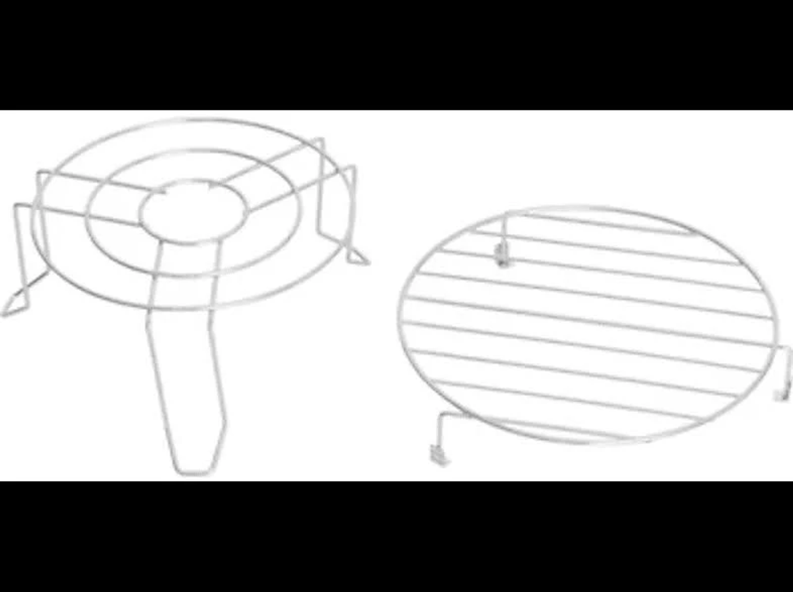 Dos rejillas metálicas para microondas, una redonda y otra con patas.
