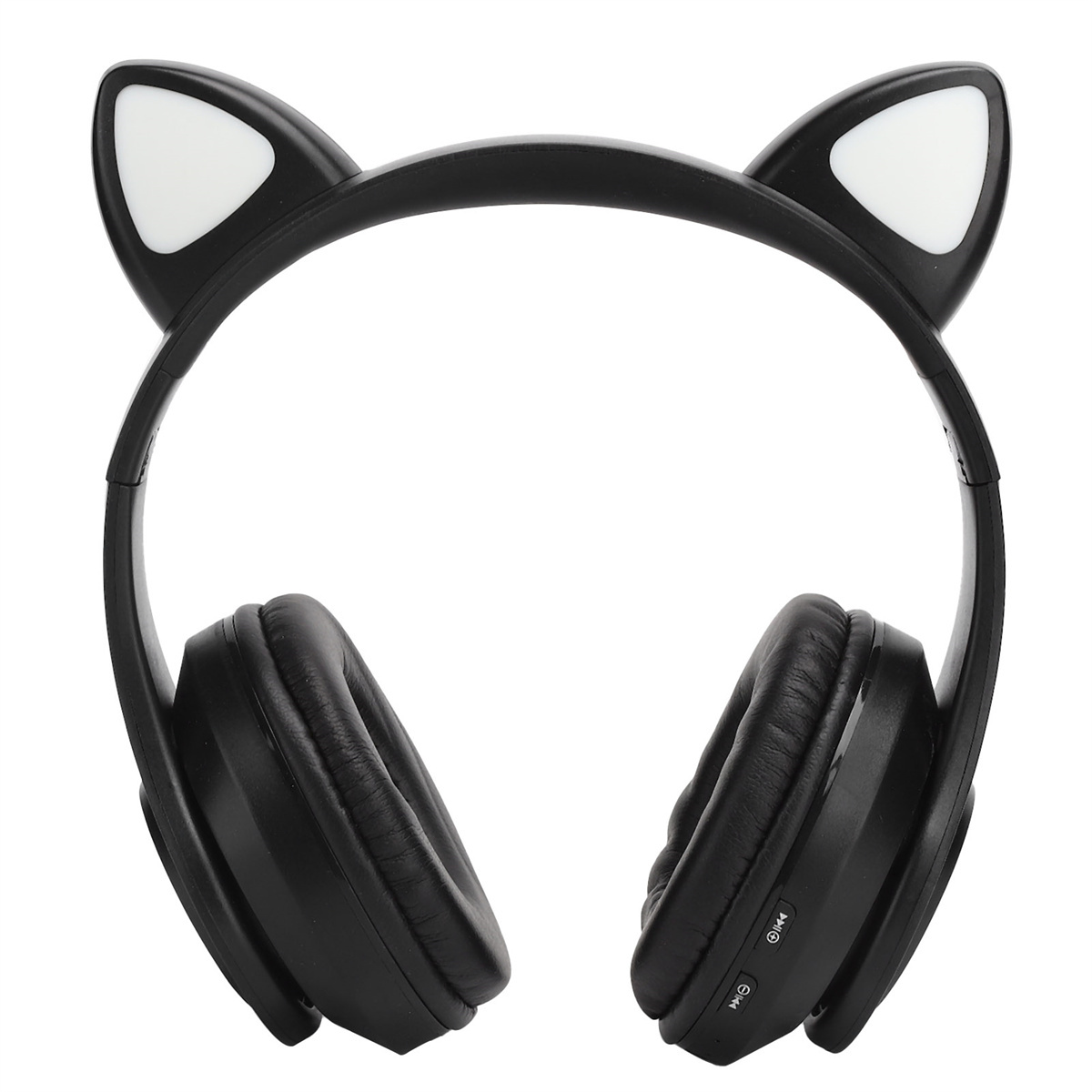 Schwarze Kopfhörer mit Katzenohren, weißen Spitzen und Ohrmuscheln.