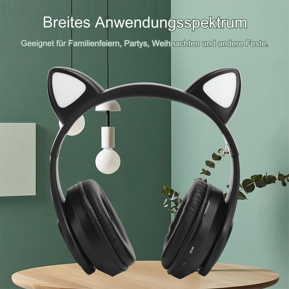 Schwarze Katzenohr-Kopfhörer mit Text: Breites Anwendungsspektrum.