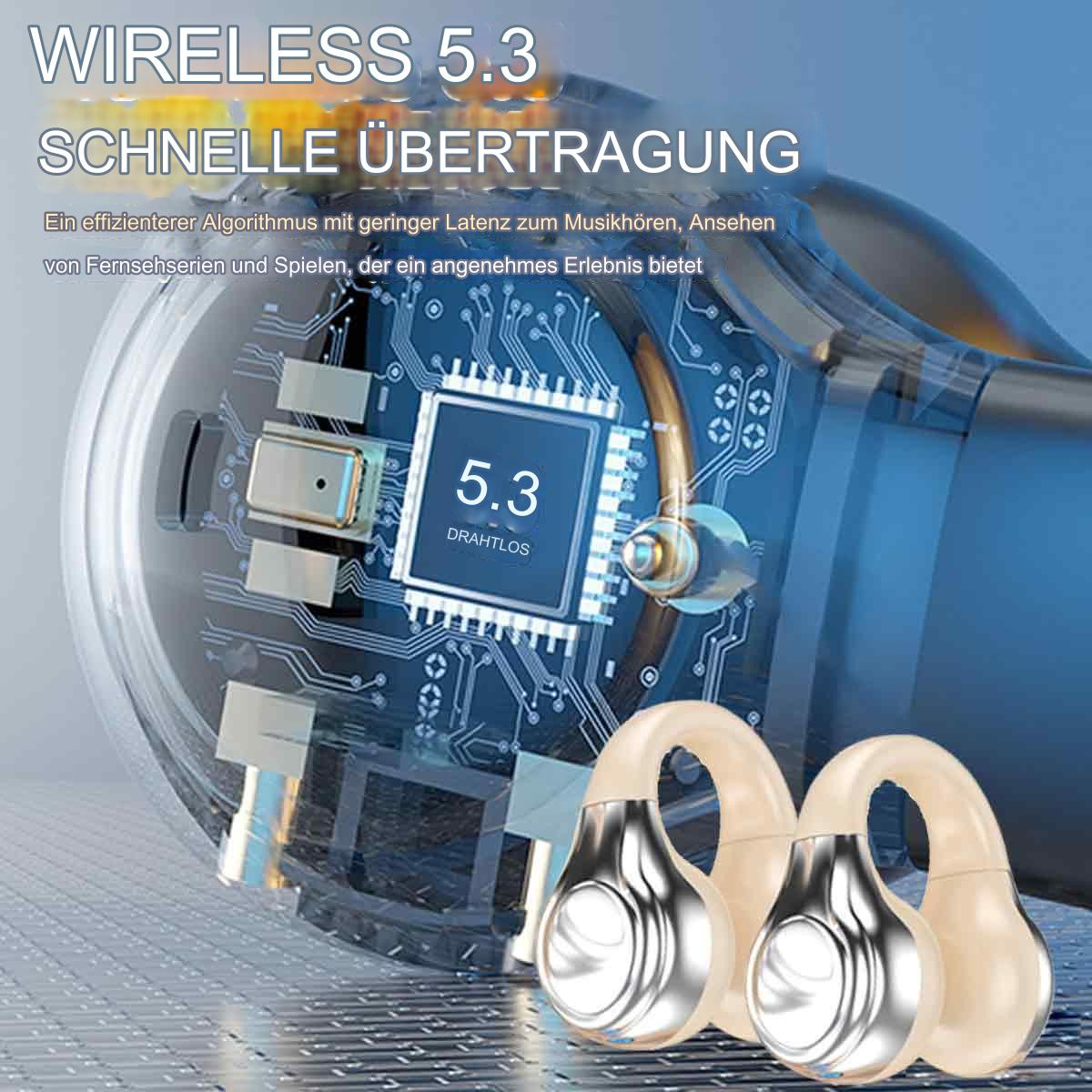 Kabellose Ohrhörer mit Mainboard-Design und Text. Der Text lautet: Wireless 5.3.