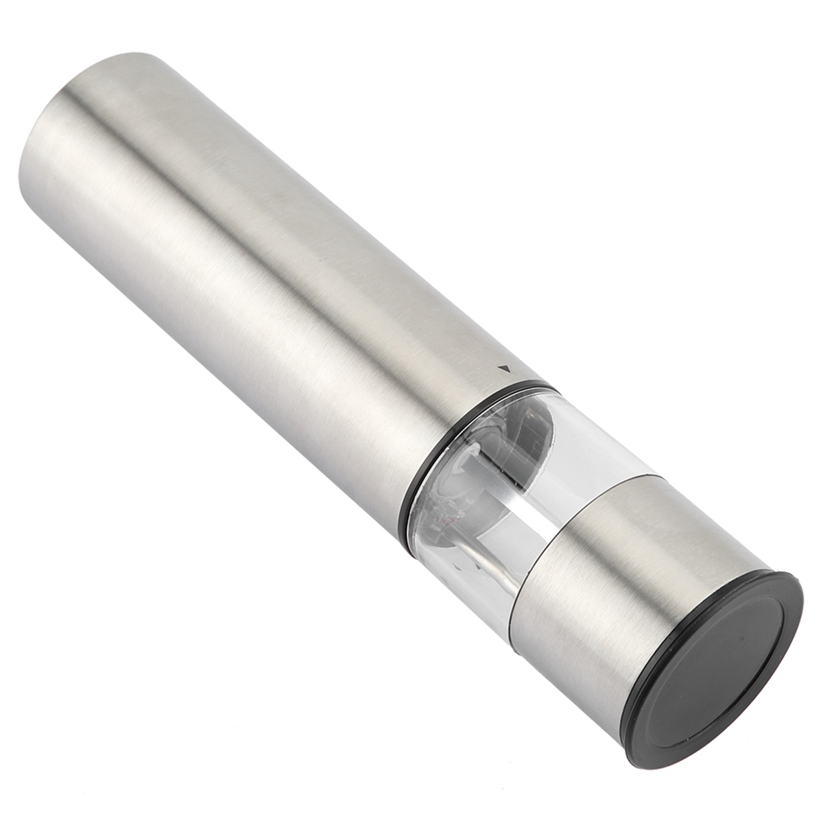 Silberner Salz- oder Pfeffermühle mit transparentem Körper.