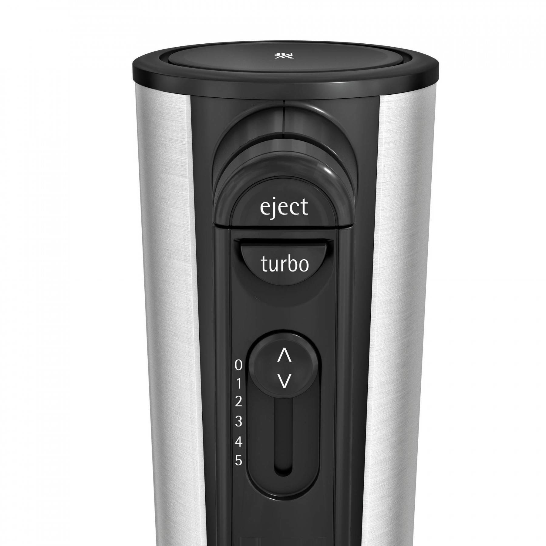 Panel sterowania blendera ręcznego z przyciskami 'eject' i 'turbo' oraz ustawieniami prędkości.