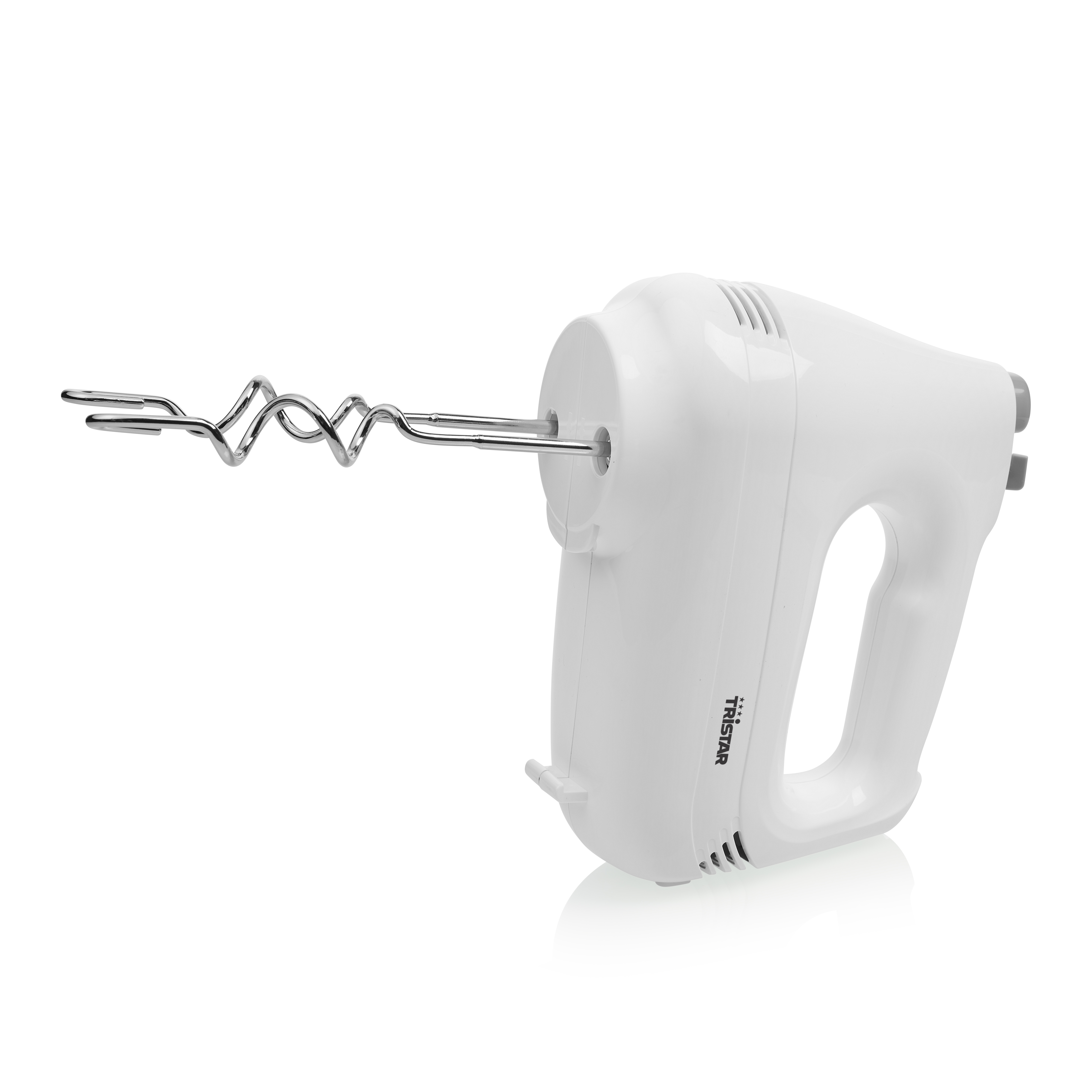 Weißer Handmixer mit einem einzelnen Schläger.