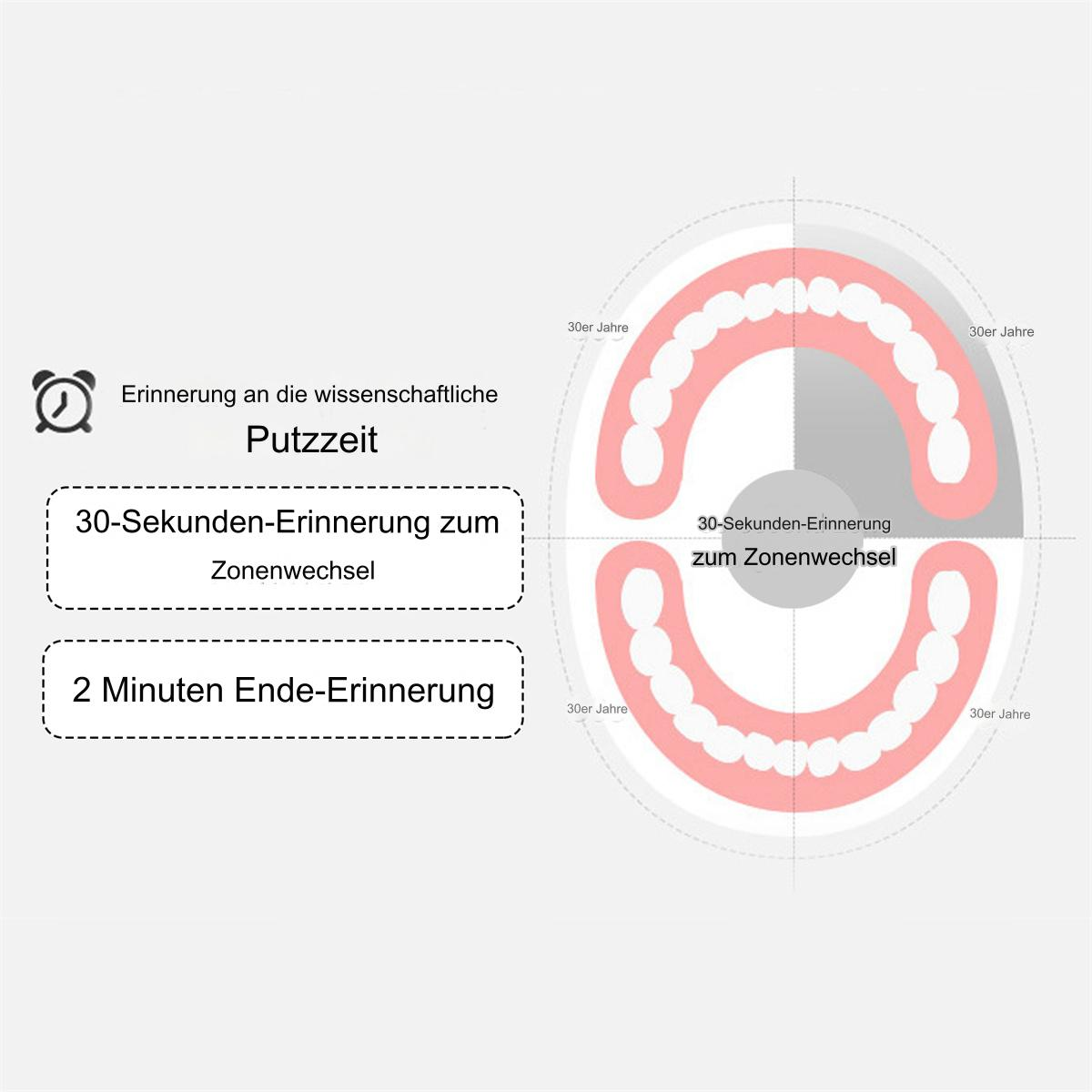 Diagramm der Zahnputztechnik, mit Erinnerungstexten auf Deutsch.