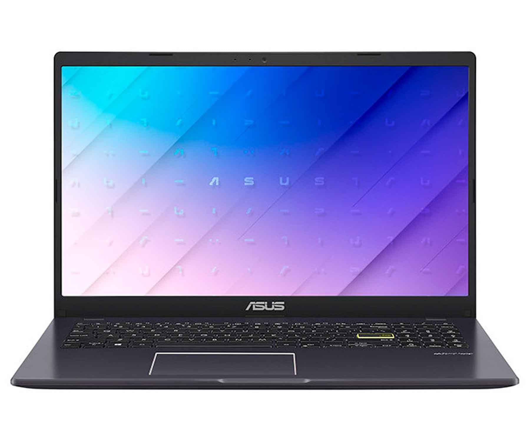Laptop ASUS z kolorowym ekranem na białym tle.
