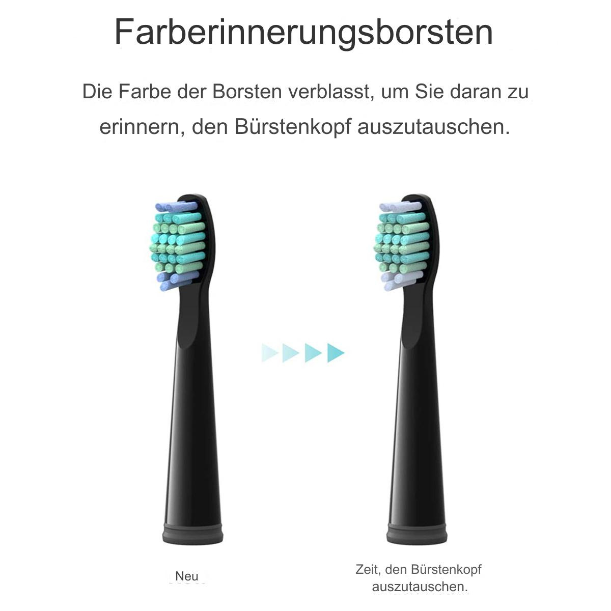 Zwei schwarze Zahnbürstenköpfe. Einer ist neu, der andere zeigt an, dass es Zeit zum Wechseln ist.