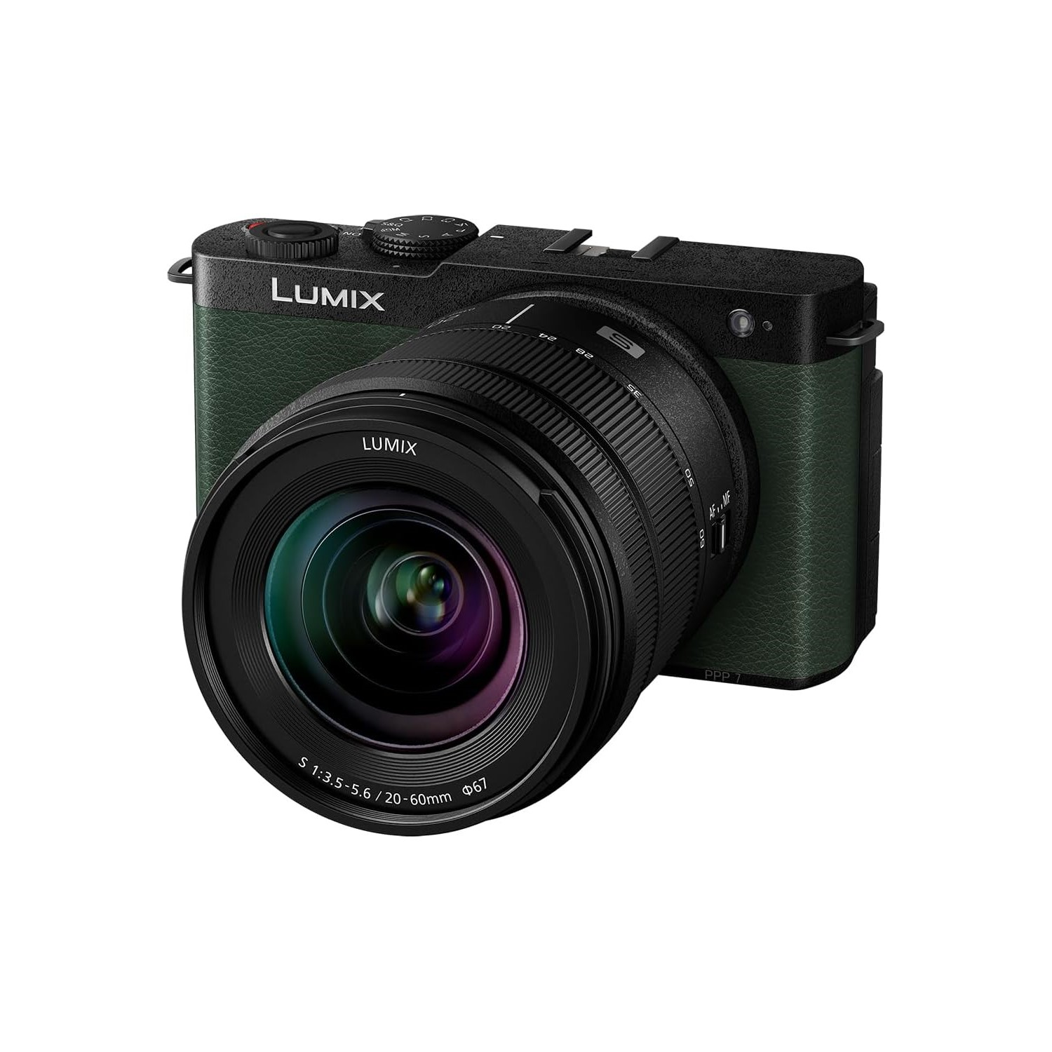 Black and green camera with a lens.