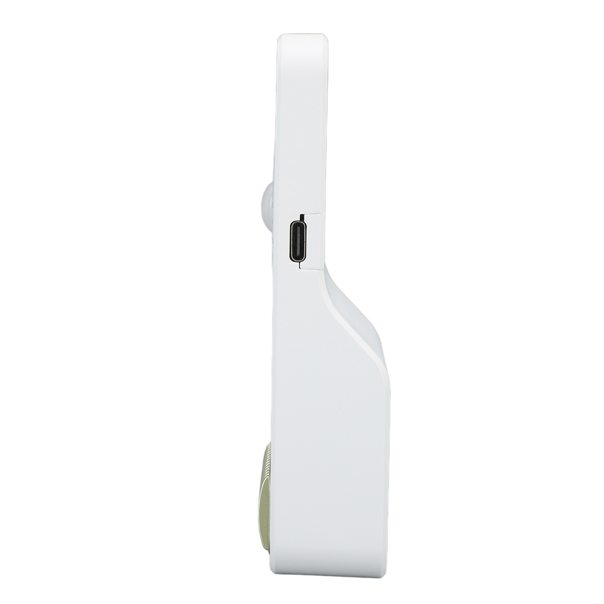 Weißes Gerät mit Sensor. Hat einen USB-Anschluss an der Seite und einen kleinen Knopf vorne.
