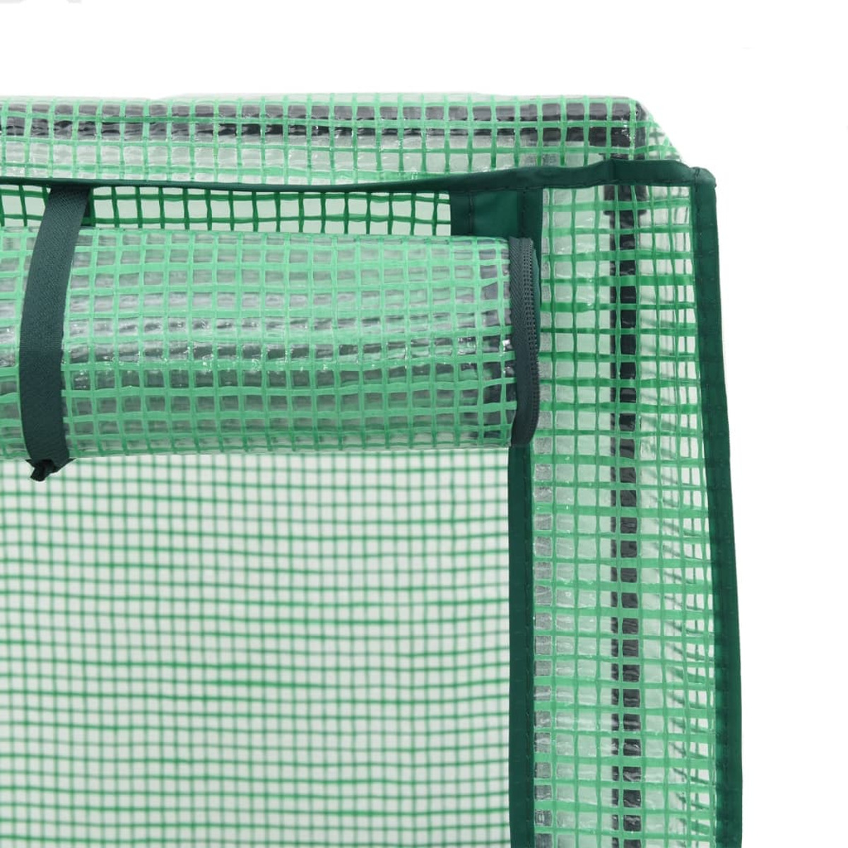 Primo piano della rete verde su un portapiante, che mostra la struttura a rete e i bordi verdi.