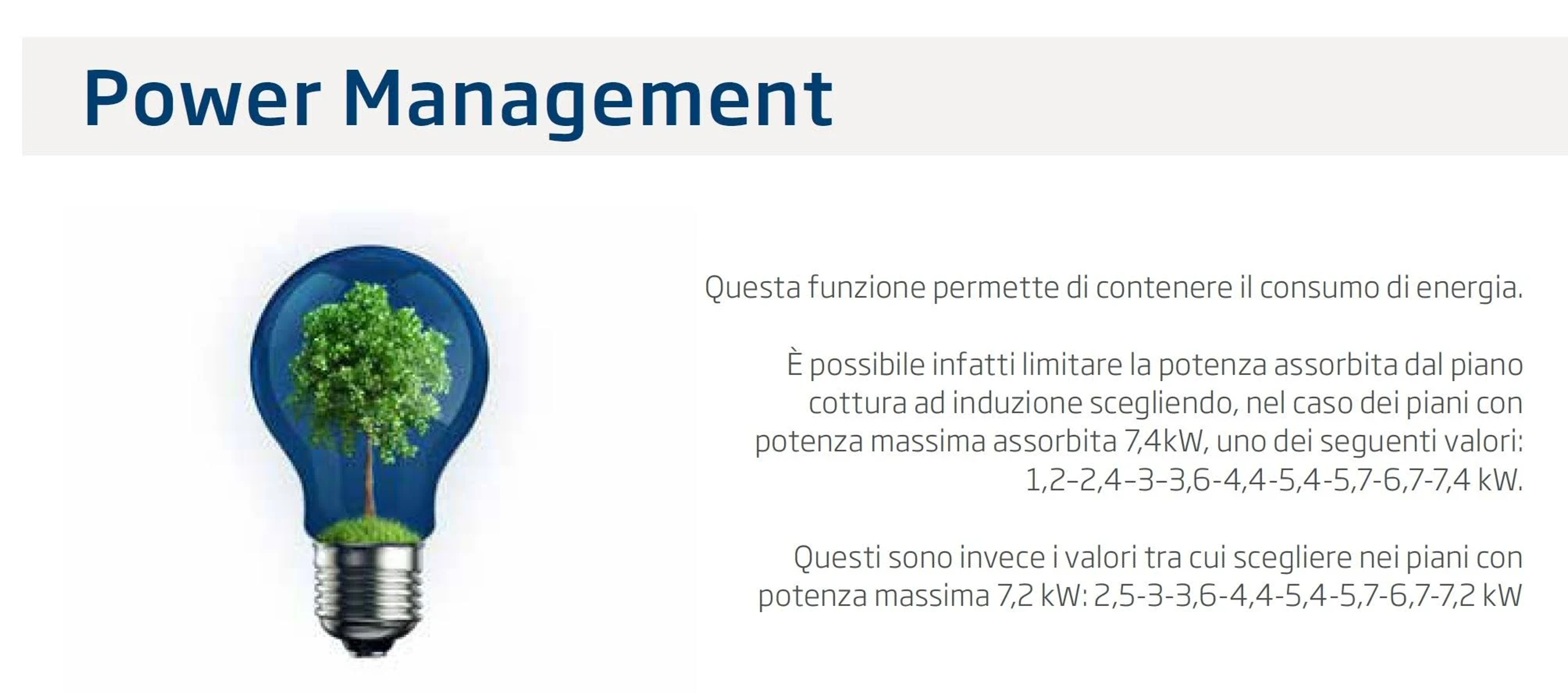 Lampadina blu con un albero all'interno. Testo sul consumo energetico.
