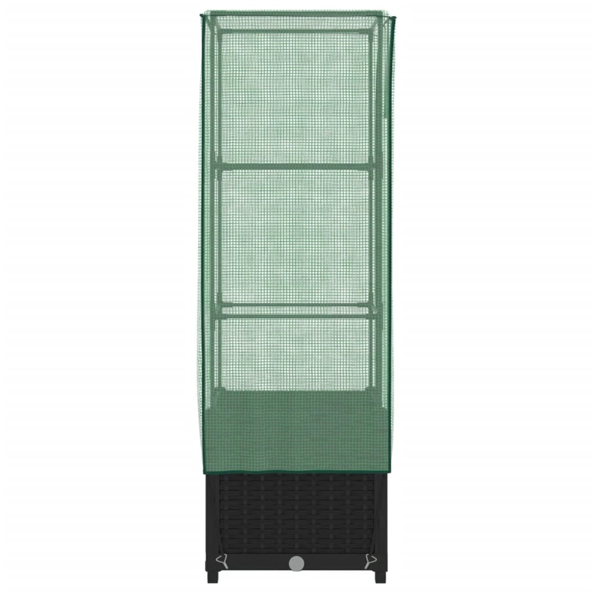 Serra alta con rete verde e base nera, vuota all'interno.