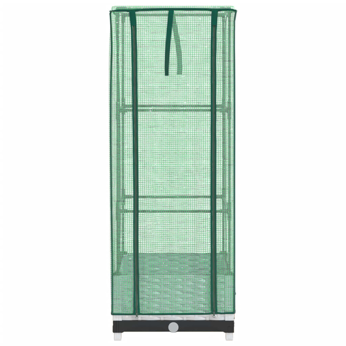 Serra con copertura a rete verde, isolata su sfondo bianco.