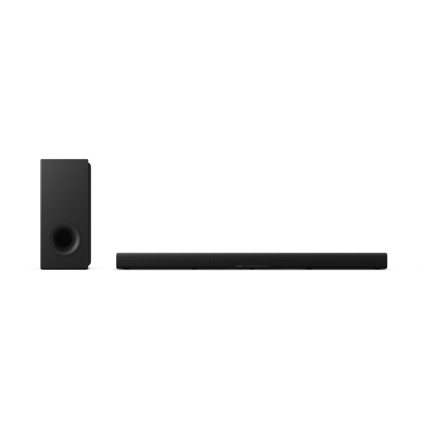 Schwarzes Soundbar- und Subwoofer-Set.