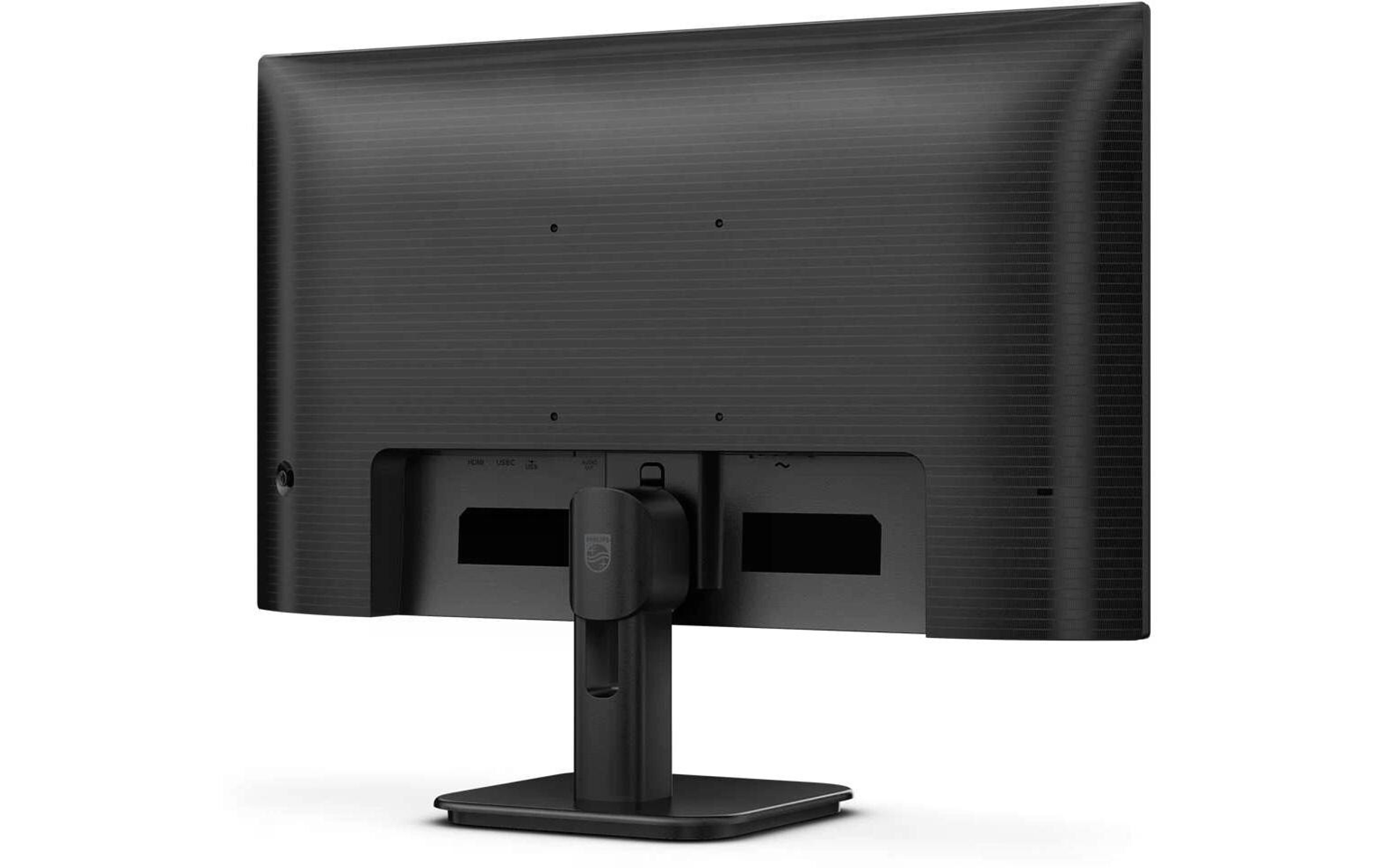 Tył czarnego monitora komputerowego ze złączami i podstawką. Widoczna jest marka Philips.